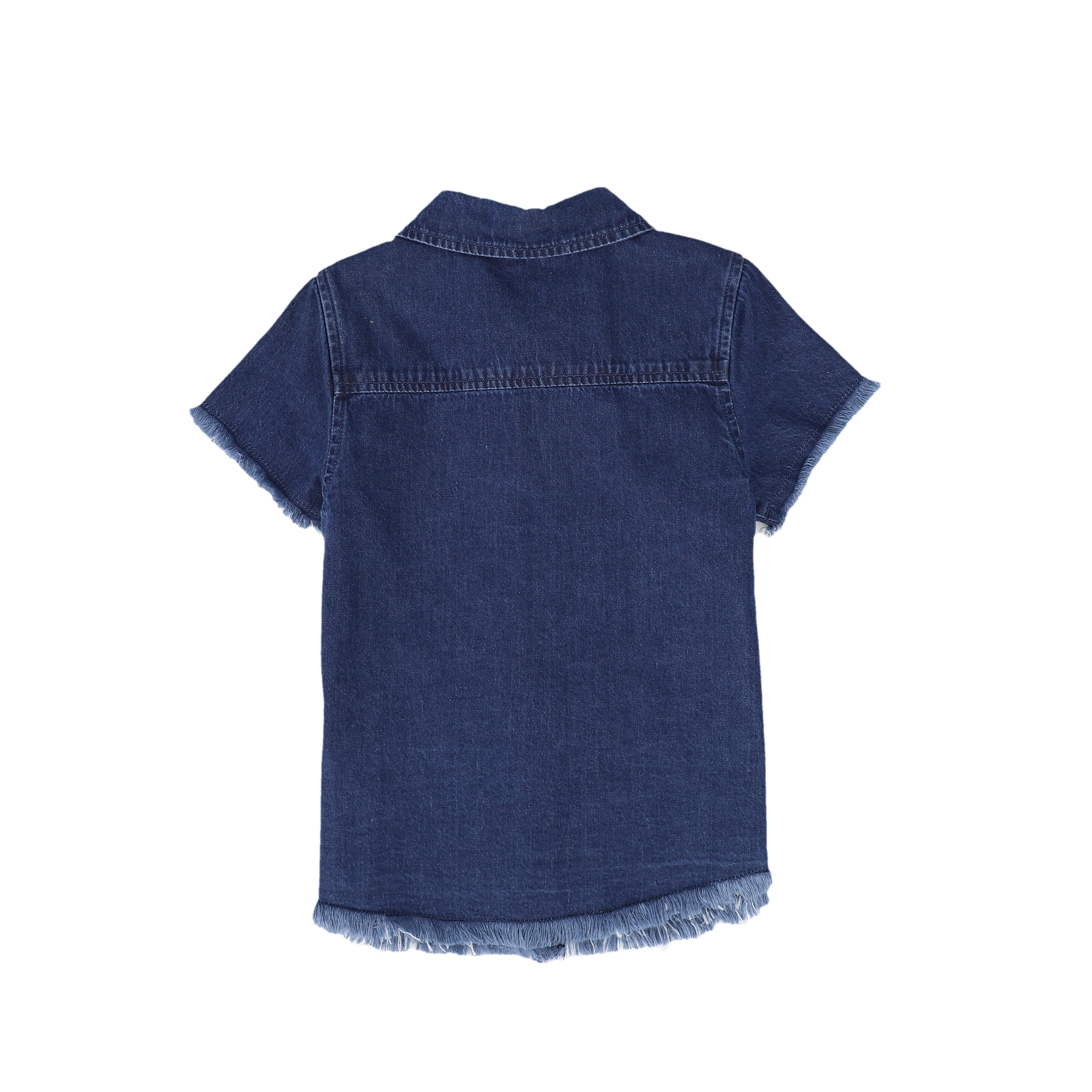 BACE COLLECTION MID BLUE DENIM FRINGED SHIRT [FINAL SALE] - Image 2