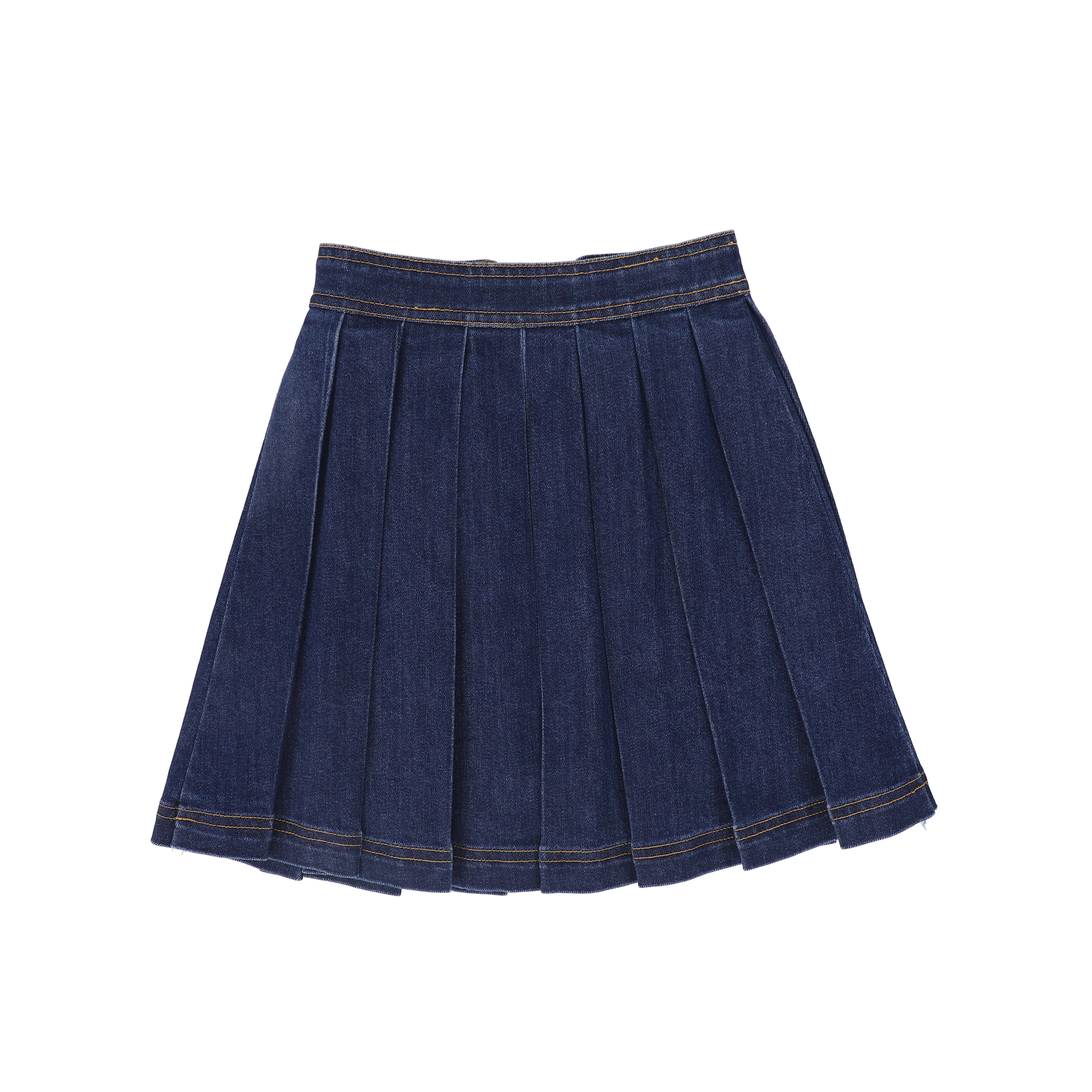 BACE COLLECTION DENIM DOUBLE BUTTON PLEAT SKIRT [FINAL SALE] - Image 2