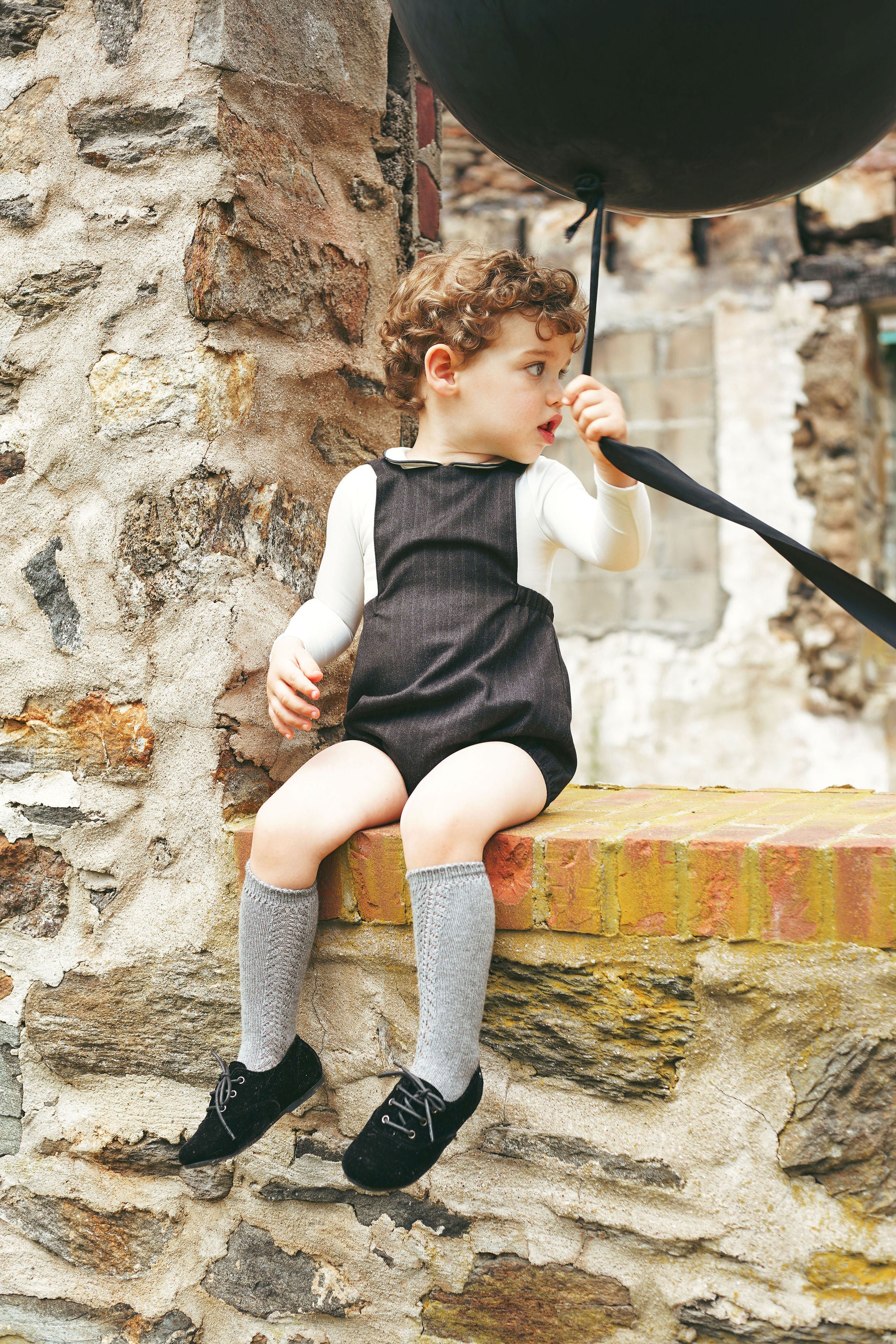 BACE COLLECTION GREY STRIPED WOOL BUBBLE ROMPER [FINAL SALE] - Image 4