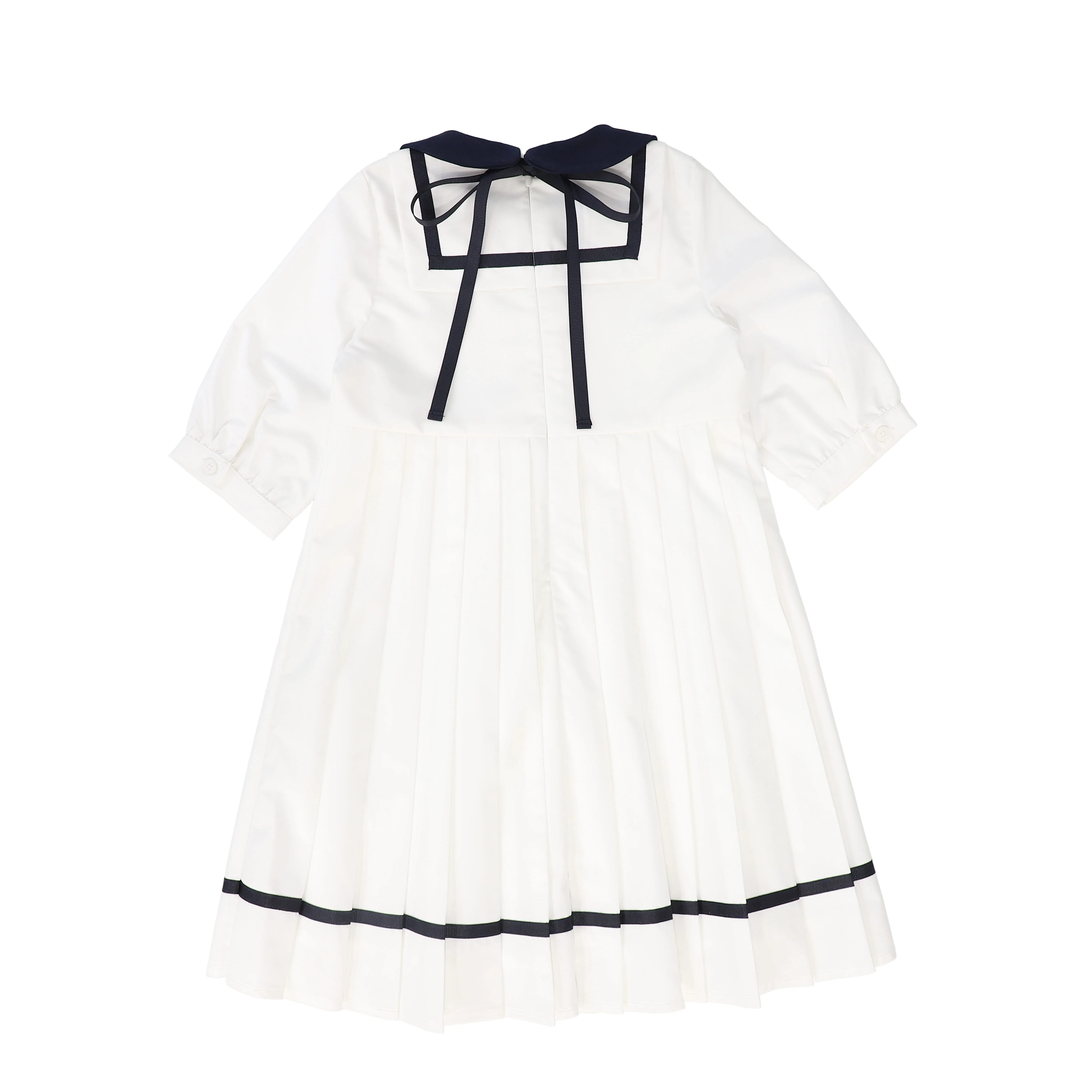 BACE COLLECTION IVORY/NAVY TRIM COLLAR 3/4 SLEEVE DRESS [FINAL SALE] - Image 2