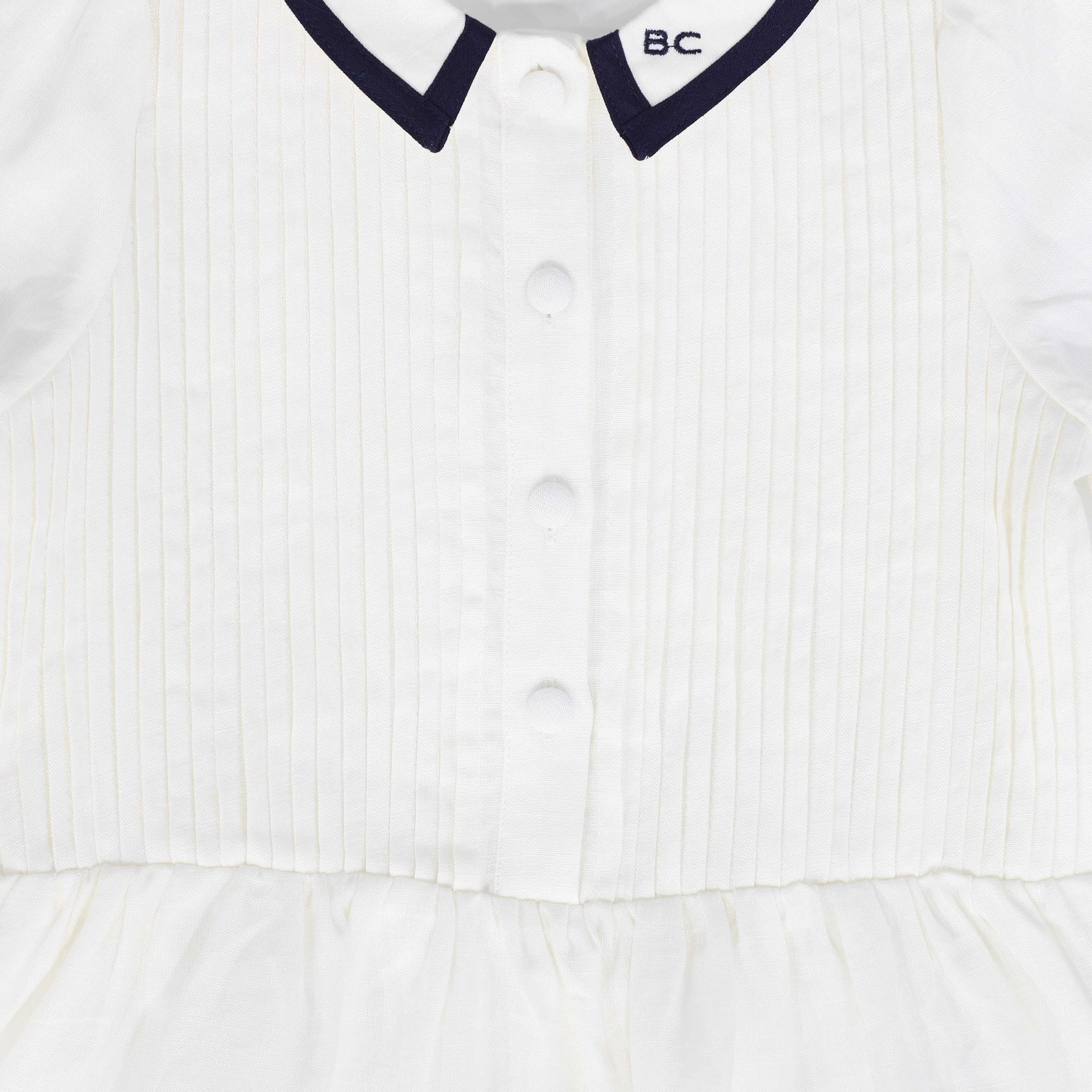 BACE COLLECTION WHITE LINEN TRIM PLEATED DRESS [FINAL SALE] - Image 3