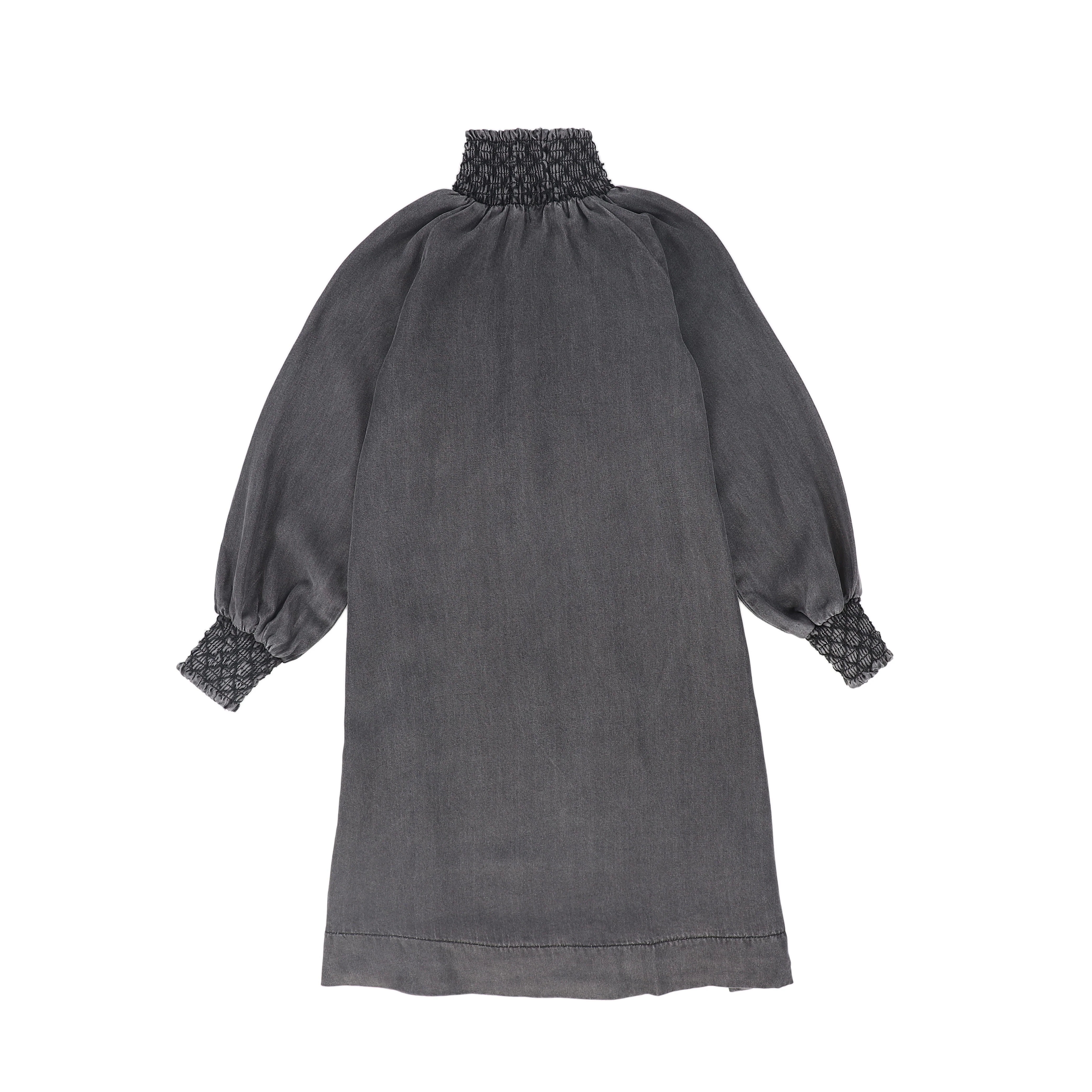 BAMBOO BLACK DENIM SMOCKED NECK DRESS [FINAL SALE] - Image 2