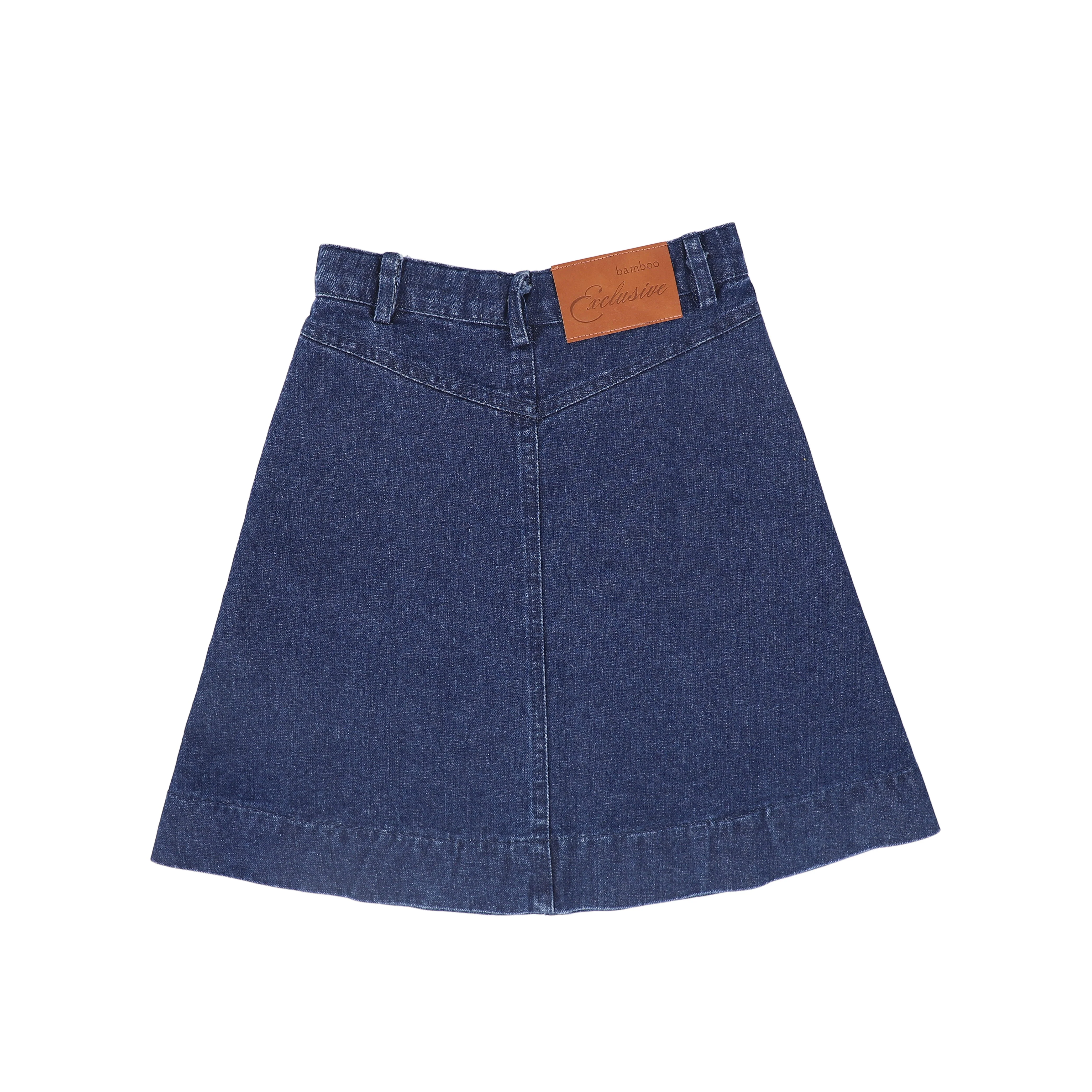 BAMBOO MID BLUE DENIM SIDE POCKET SKIRT [FINAL SALE] - Image 2