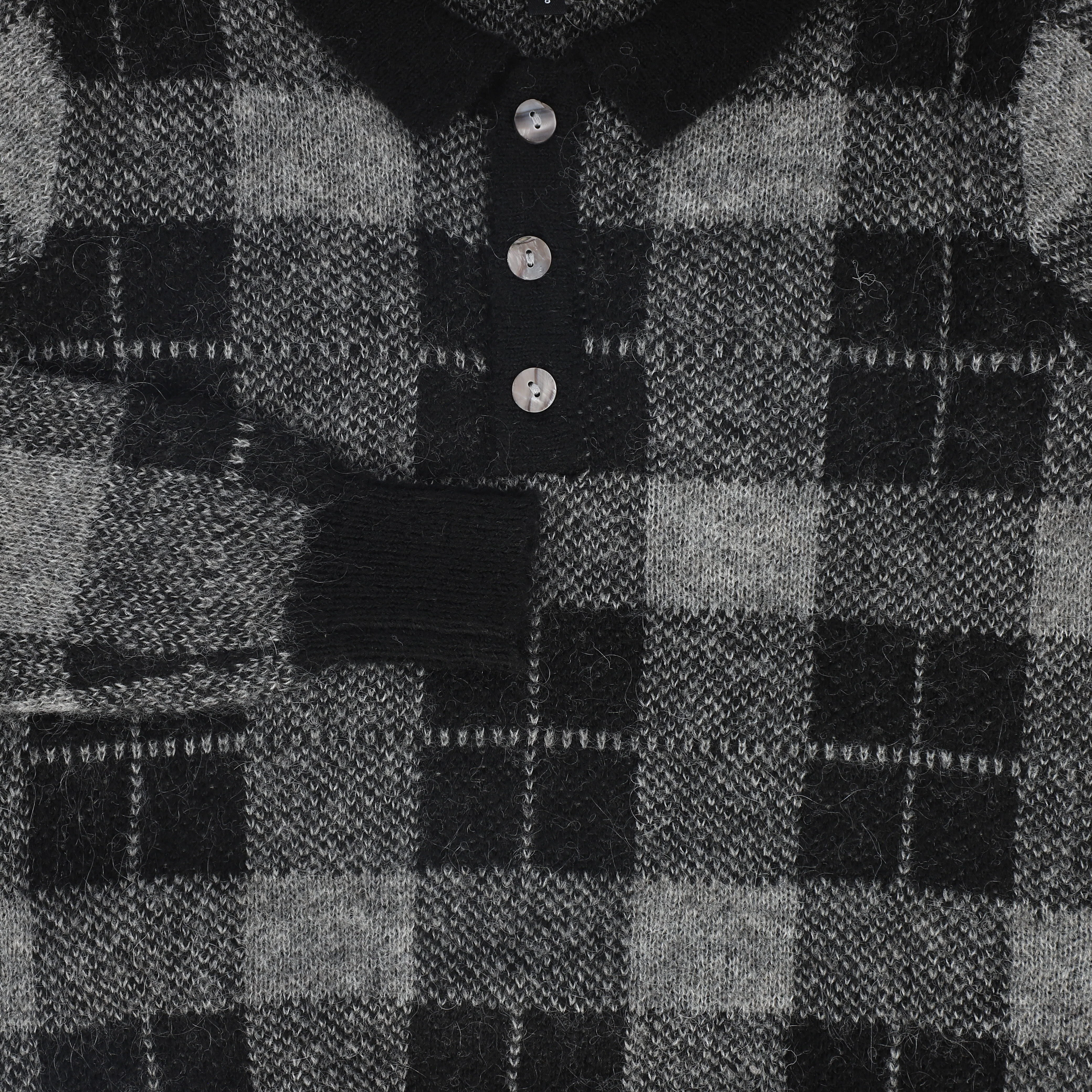 BAMBOO BLACK/CHARCOAL PLAID KNIT COLLAR SWEATER [FINAL SALE] - Image 3