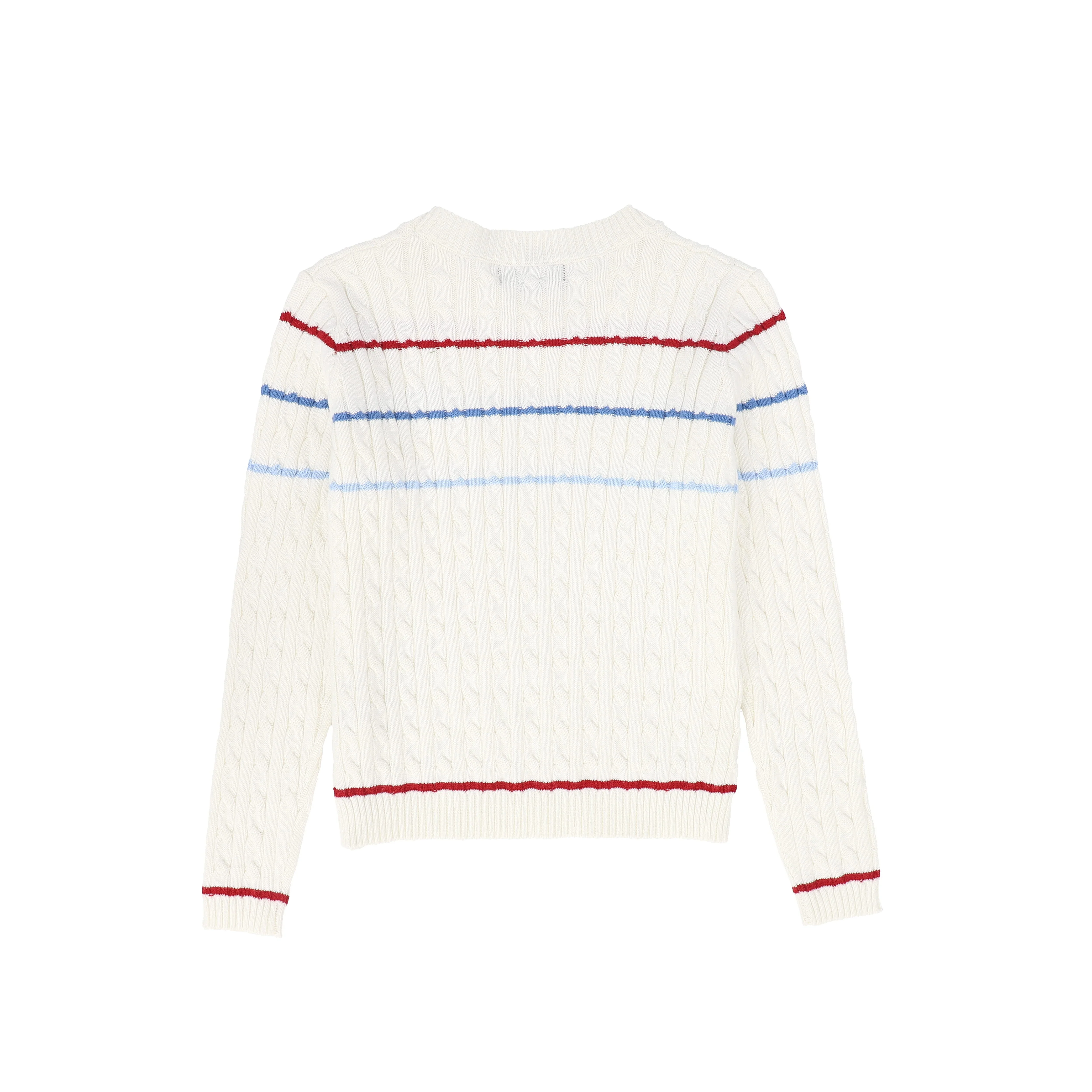 BAMBOO IVORY STRIPED CABLE KNIT LS SWEATER [FINAL SALE] - Image 2