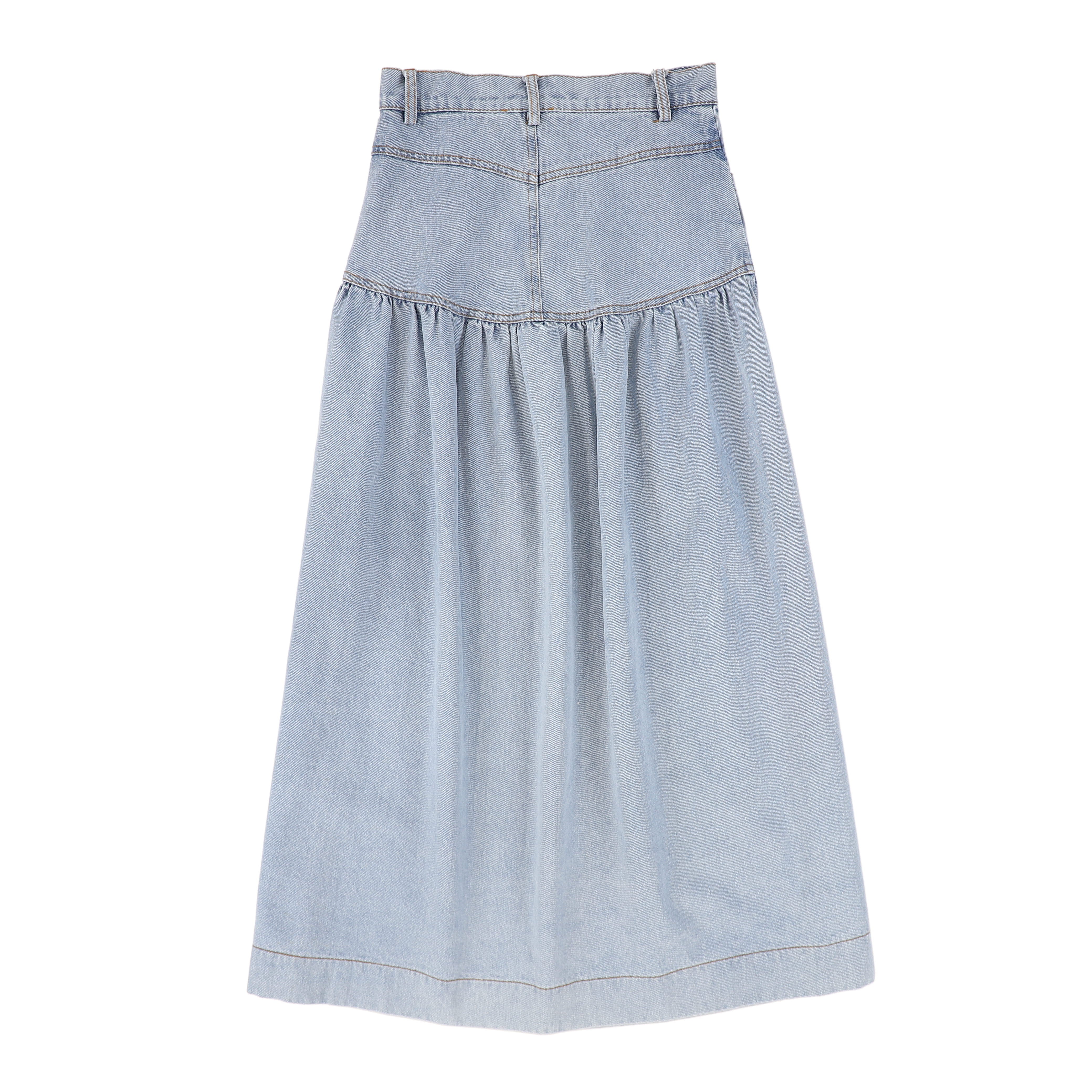 BAMBOO BLUE WASH DENIM DROP WAIST FRILL MAXI SKIRT [FINAL SALE] - Image 2