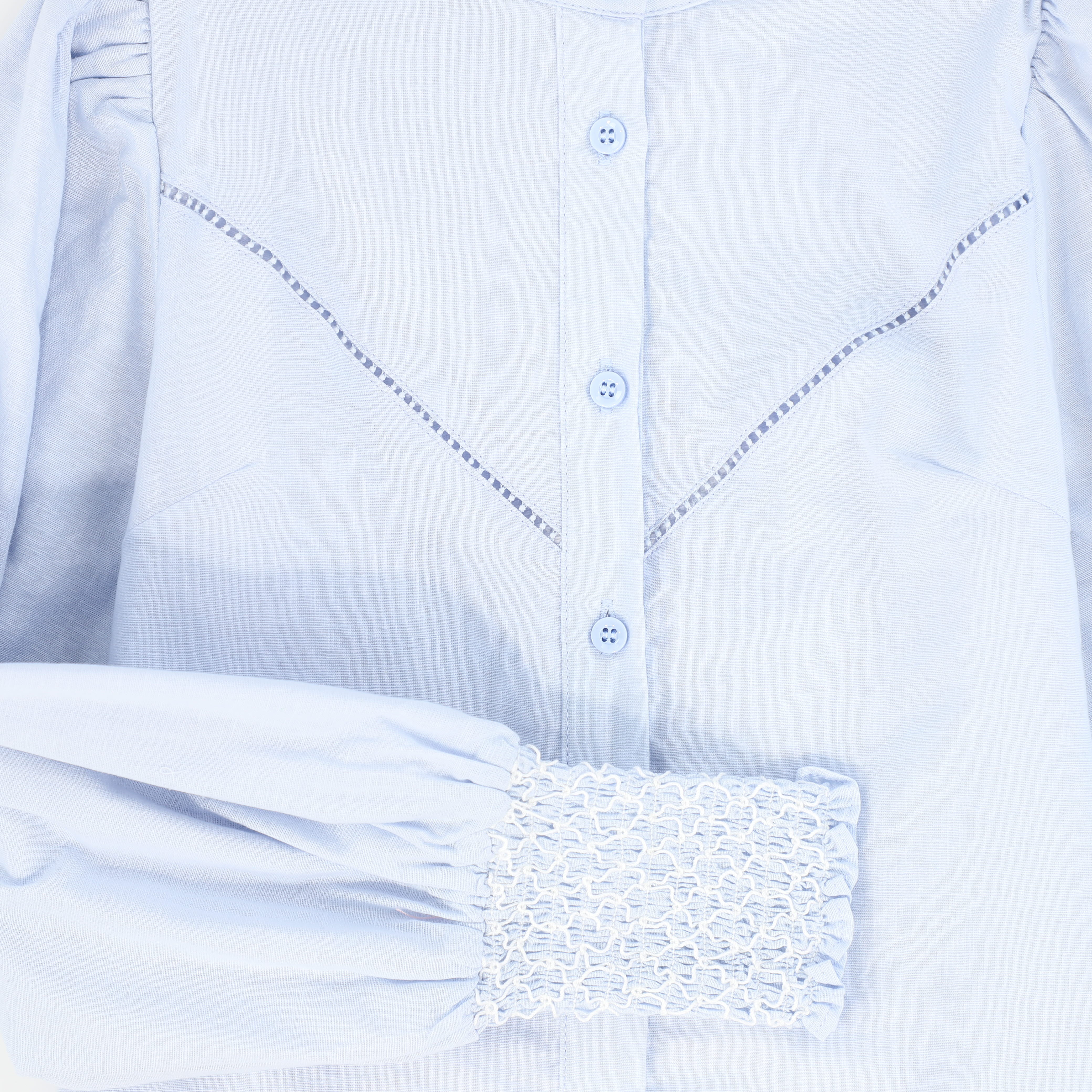 BAMBOO LIGHT BLUE STITCHED LINEN BLOUSE [FINAL SALE] - Image 3