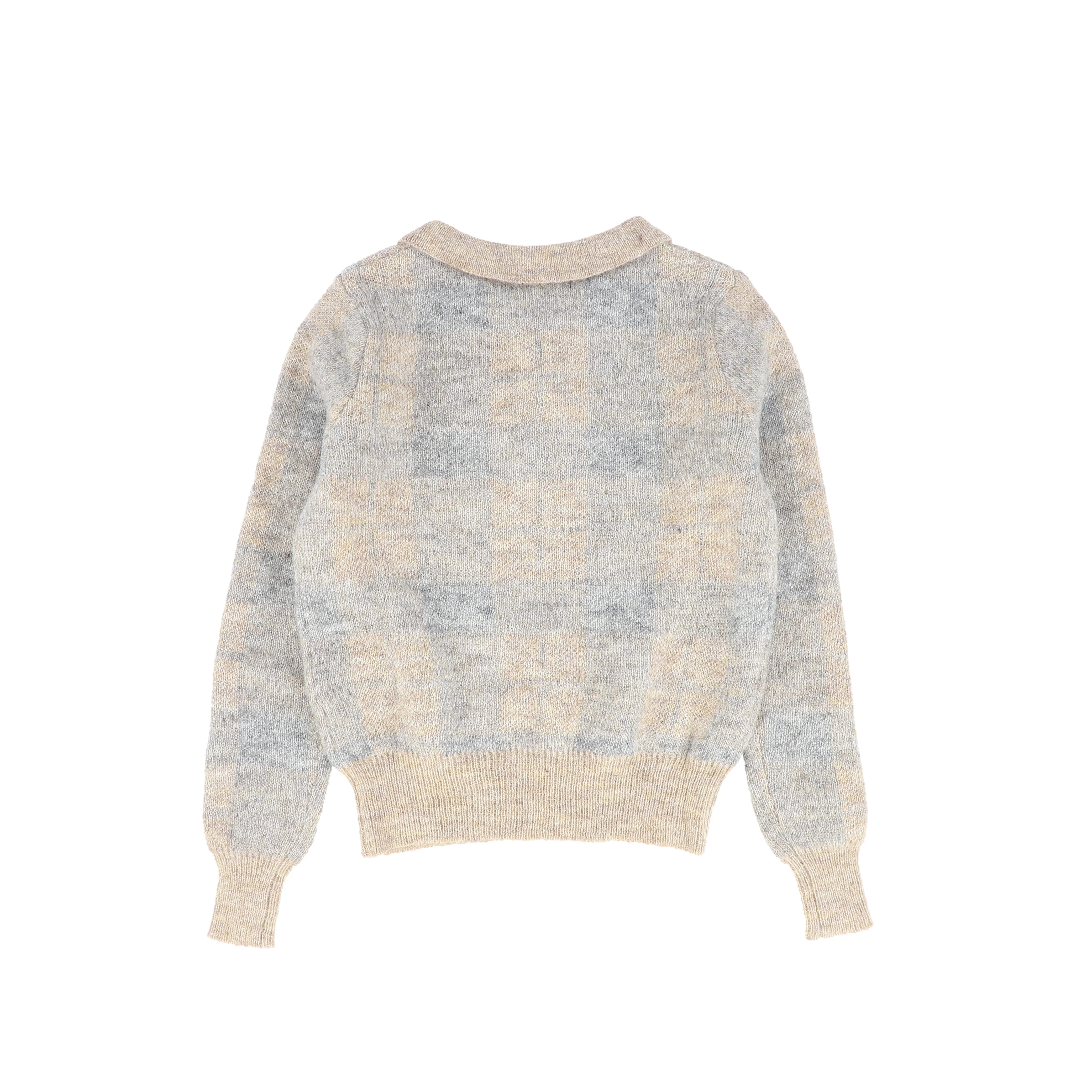 BAMBOO LIGHT GREY PLAID KNIT COLLAR SWEATER [FINAL SALE] - Image 2