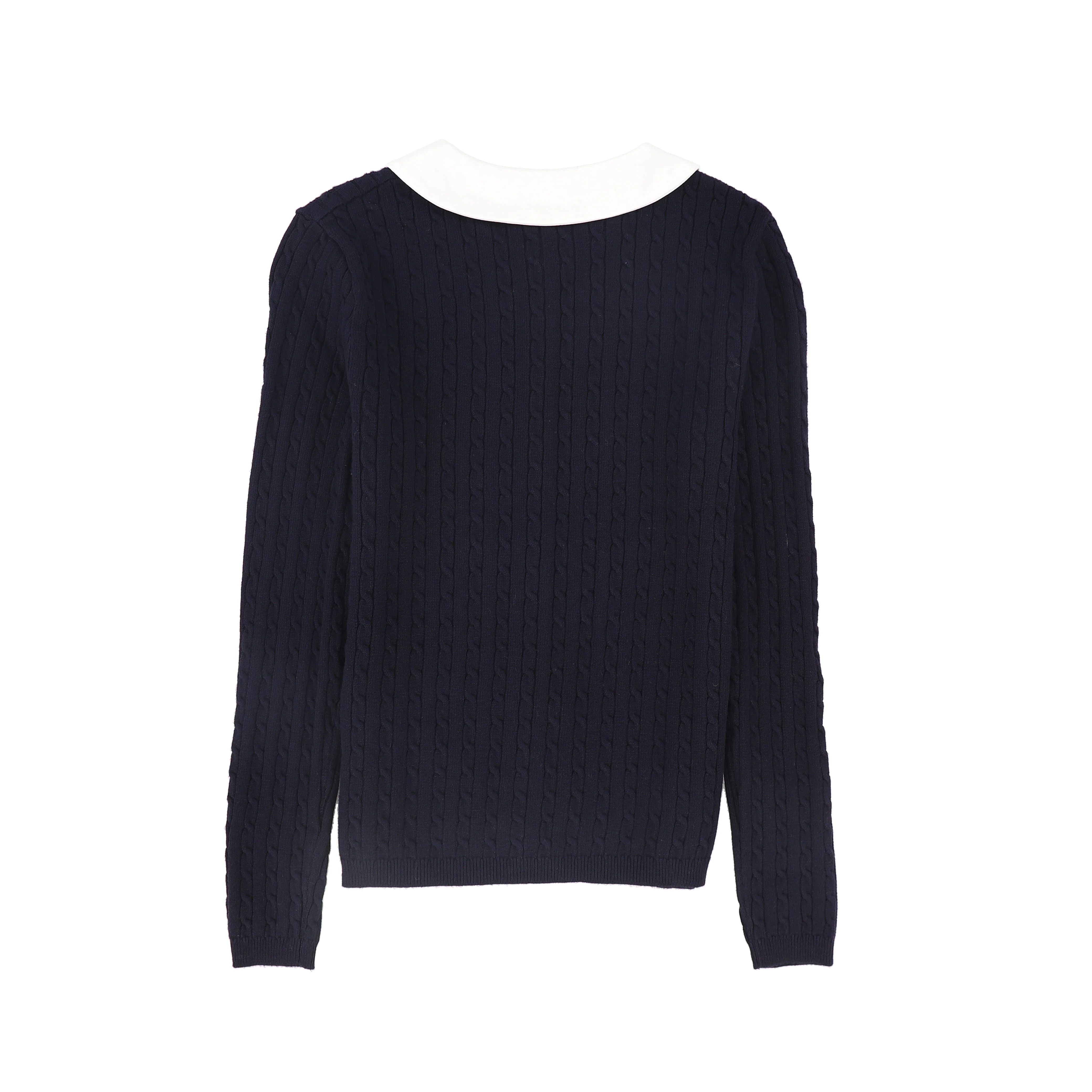 BAMBOO NAVY CABLE KNIT COLLAR CARDIGAN [FINAL SALE] - Image 2