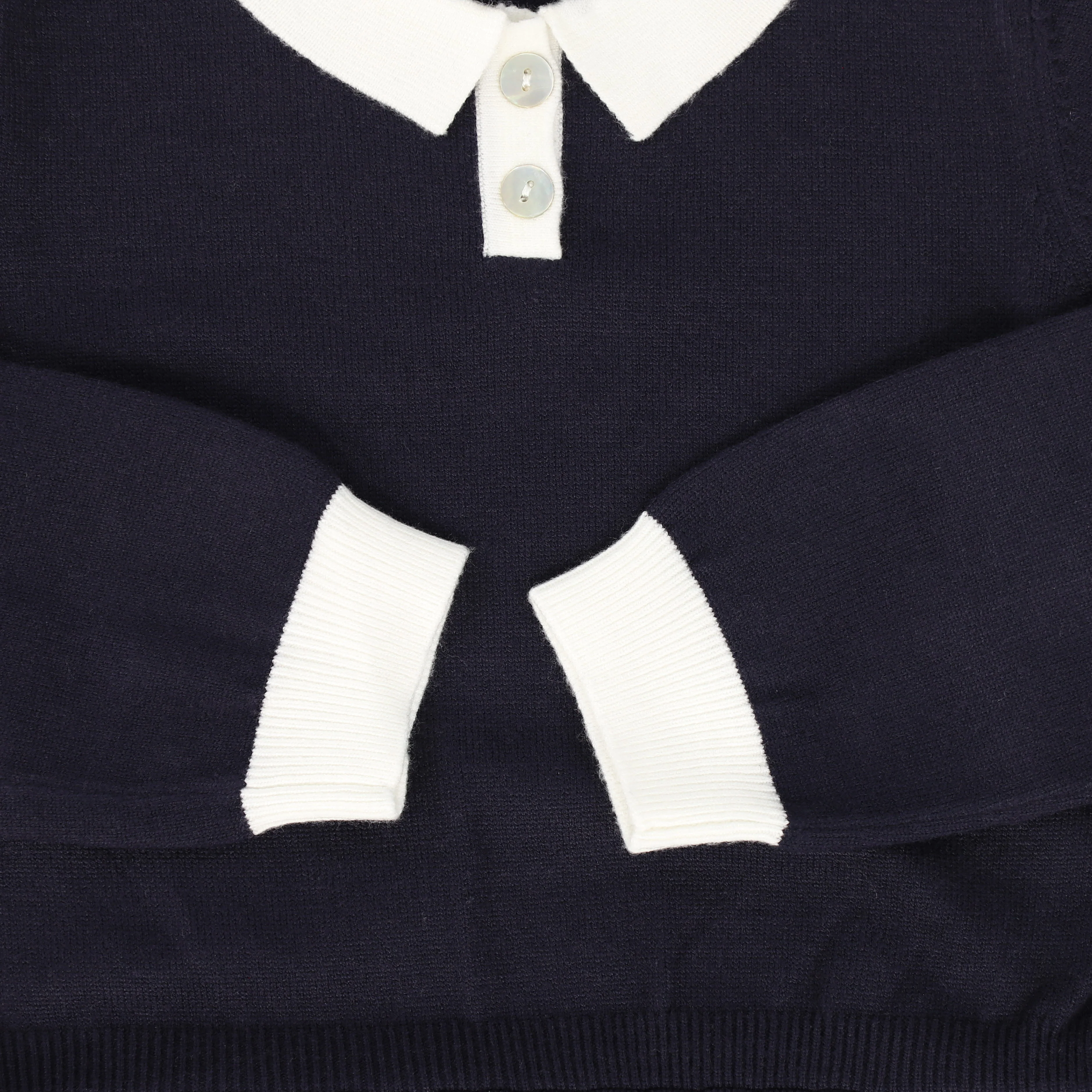 Bamboo Navy Knit Pleated Trim Collar Dress [FINAL SALE] - Image 3