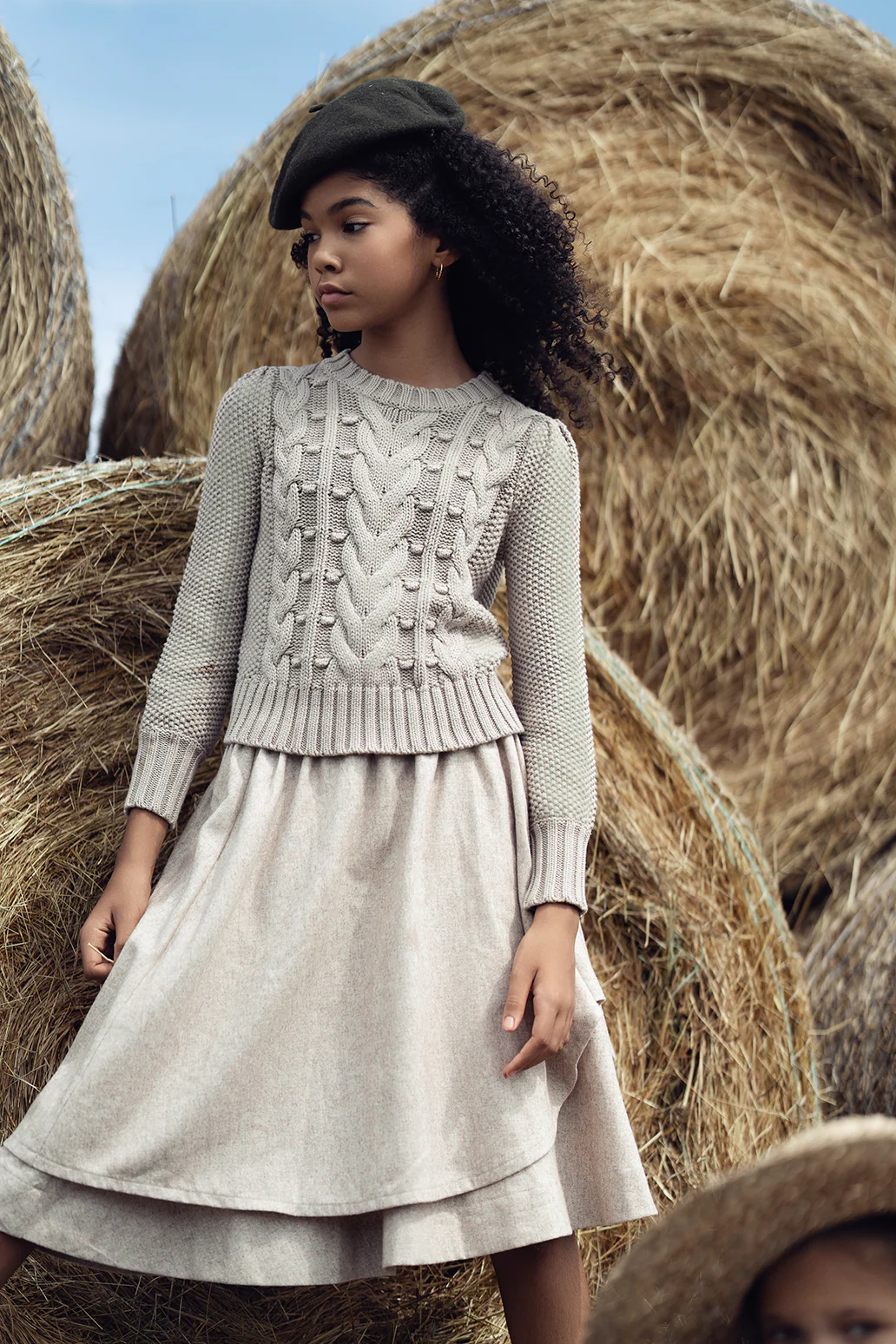 Bamboo Taupe Cable Knit Puff Sleeve Sweater [FINAL SALE] - Image 4