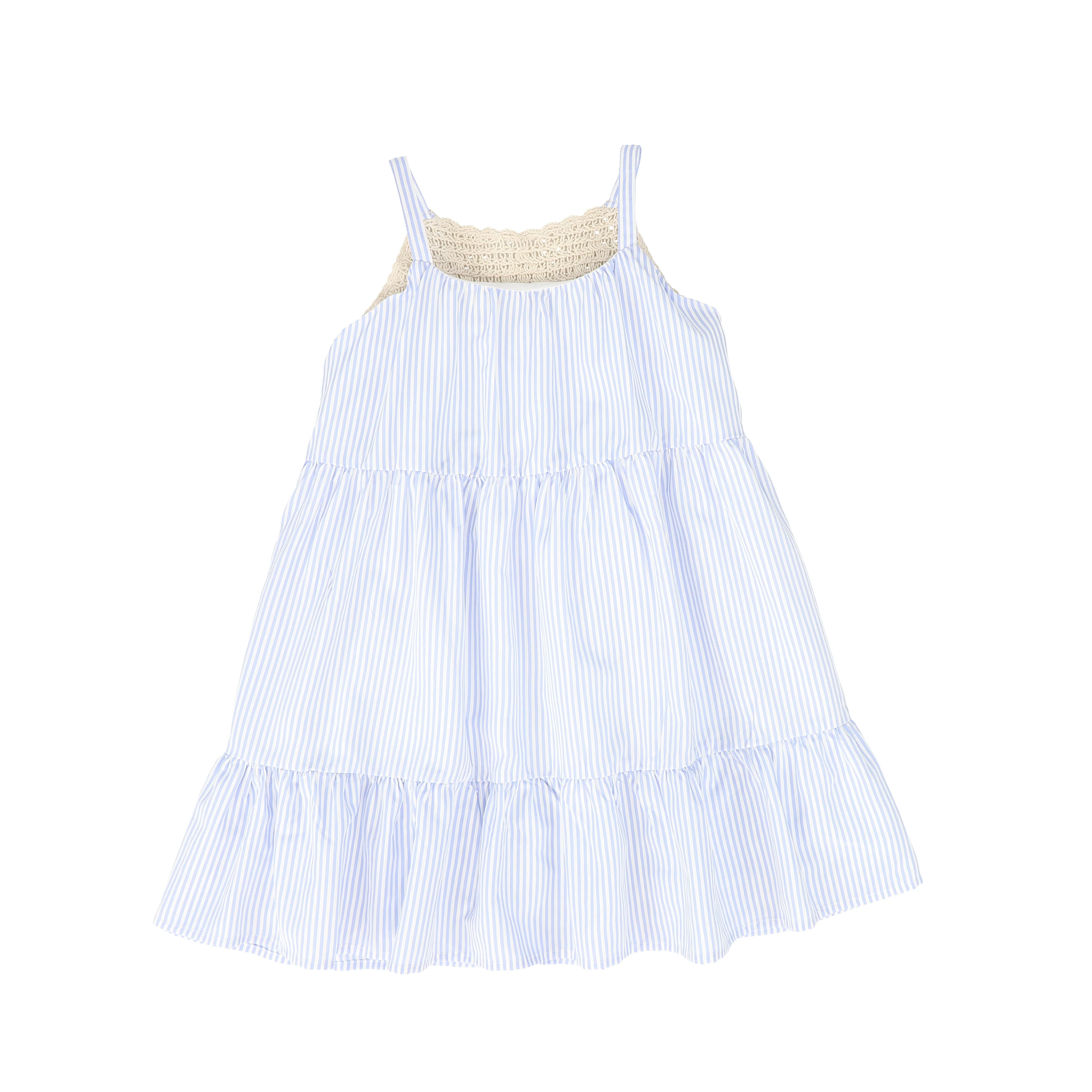 BAMBOO BLUE/WHITE STRIPED CROCHET TIERED DRESS [FINAL SALE] - Image 2