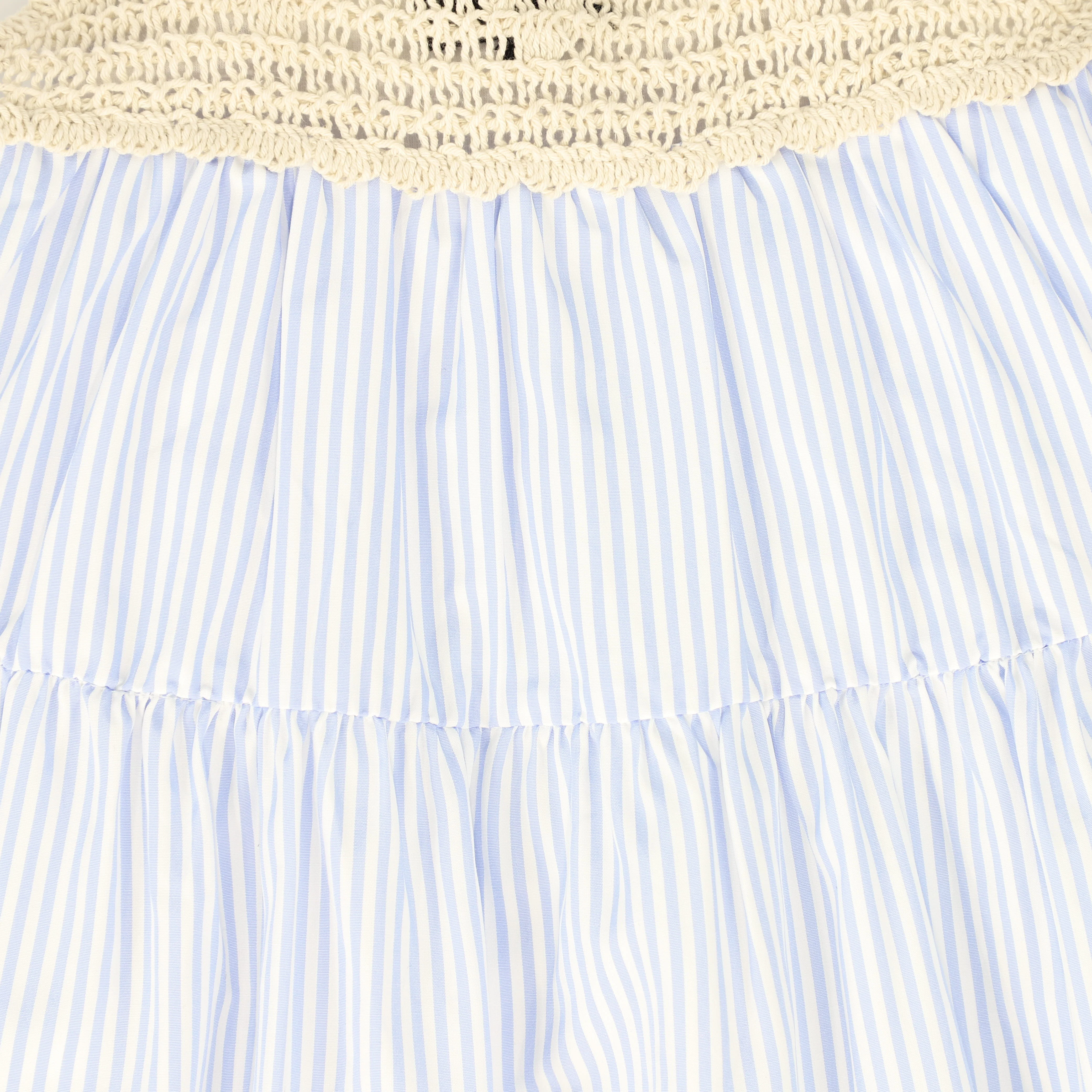 BAMBOO BLUE/WHITE STRIPED CROCHET TIERED DRESS [FINAL SALE] - Image 3