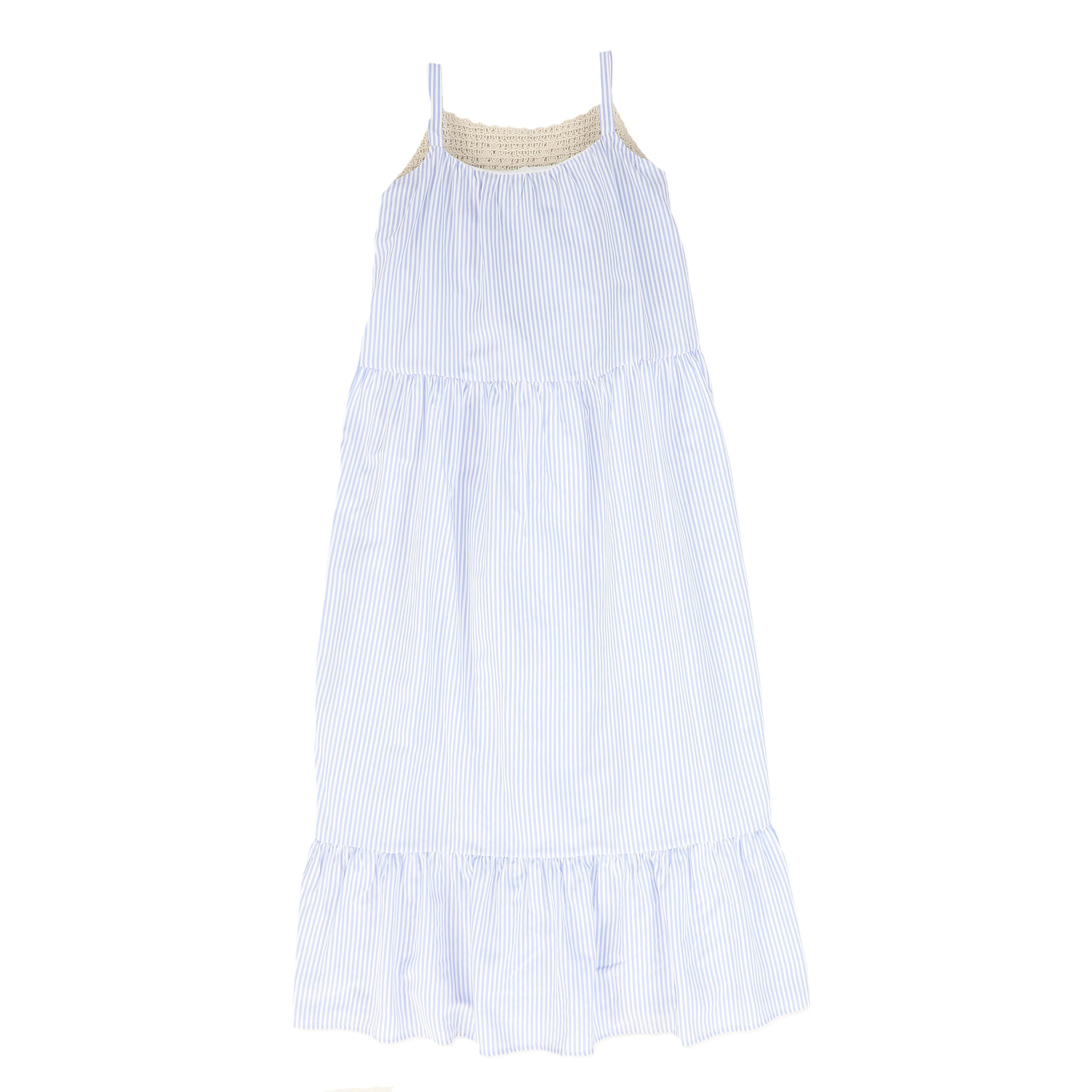 BAMBOO BLUE/WHITE STRIPED CROCHET TIERED MAXI DRESS [FINAL SALE] - Image 2