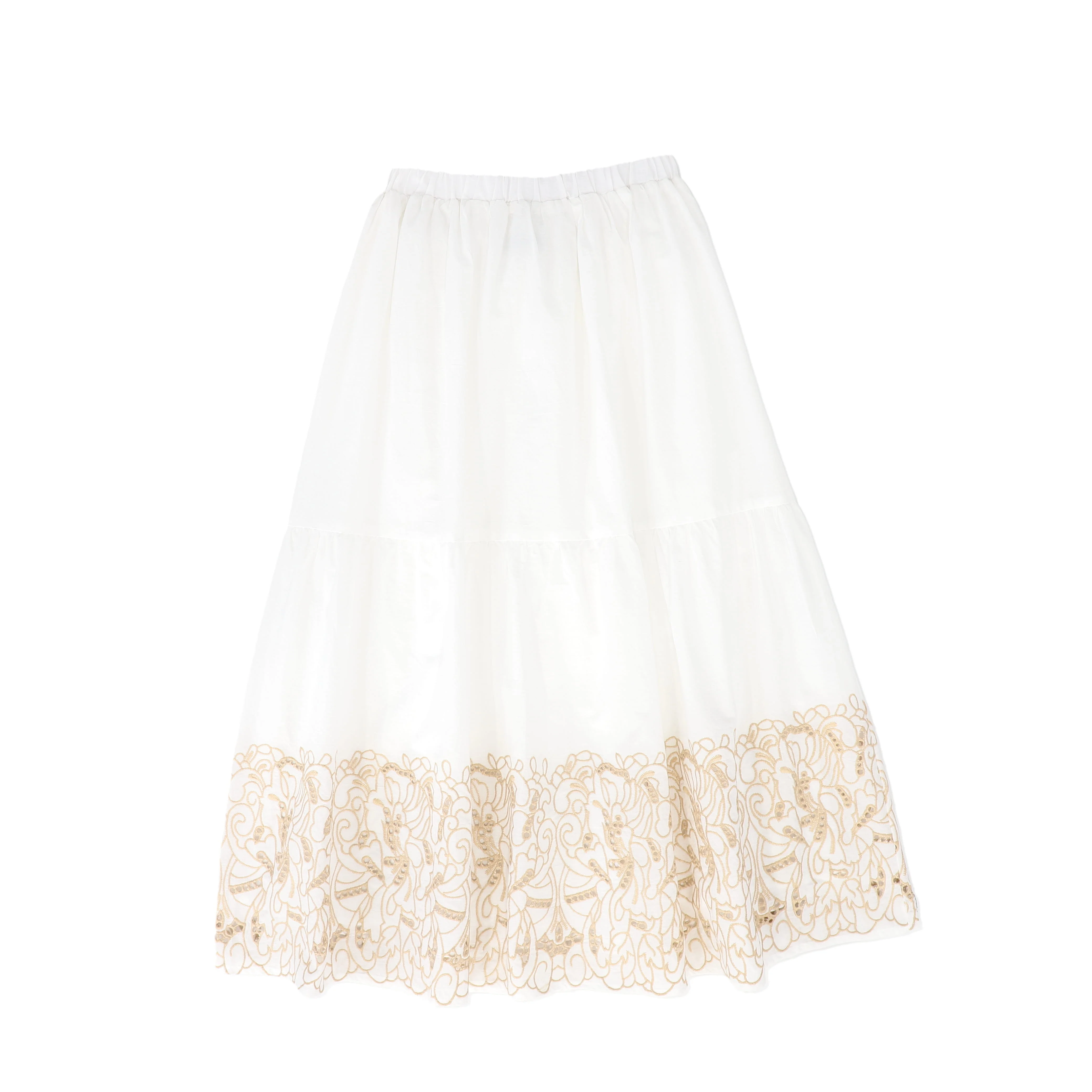 BAMBOO WHITE/TAN LACE EMBROIDERED TIERED SKIRT [FINAL SALE] - Image 2