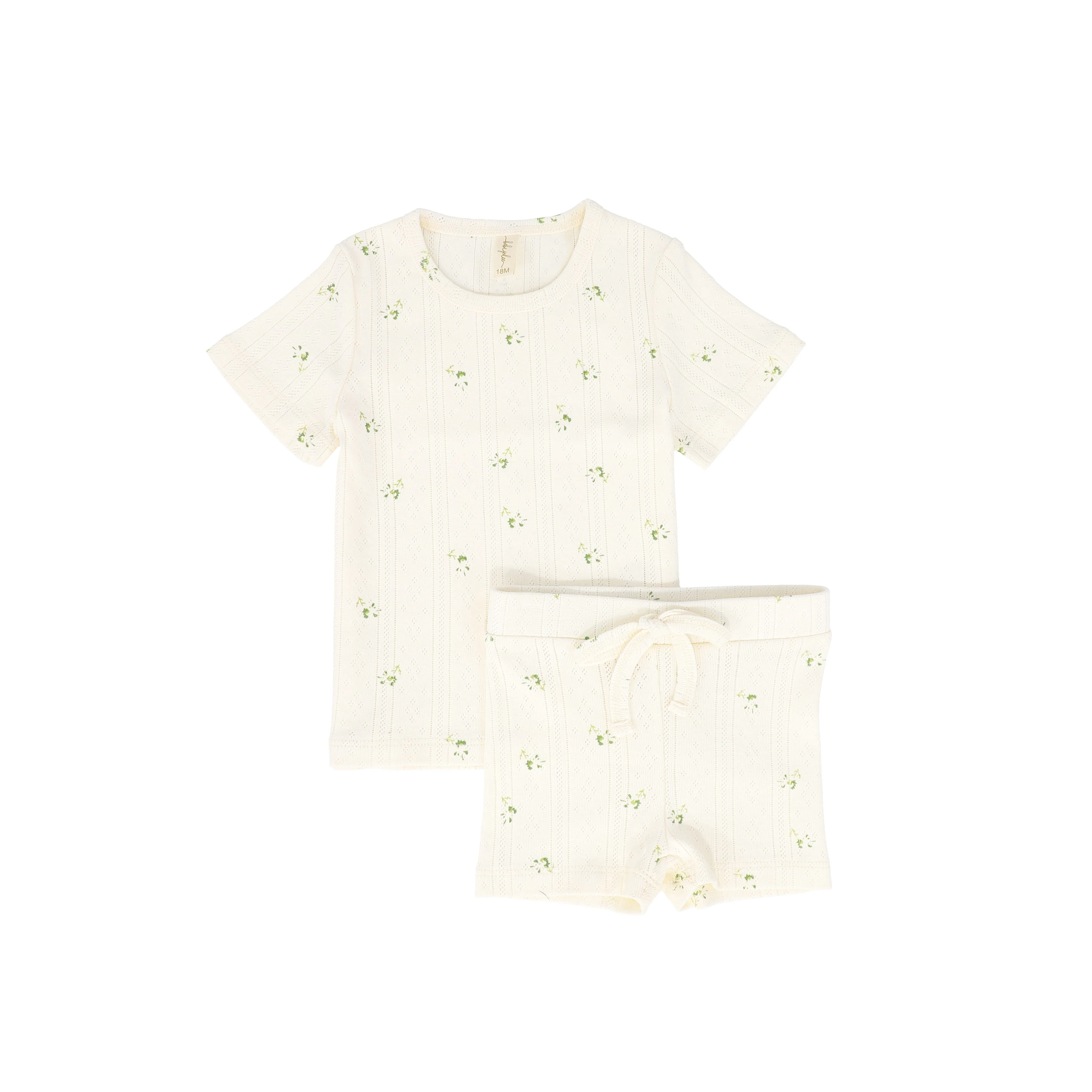 BEBE JOLEE CREAM/GREEN POINTELLE FLORAL SHORTS SET