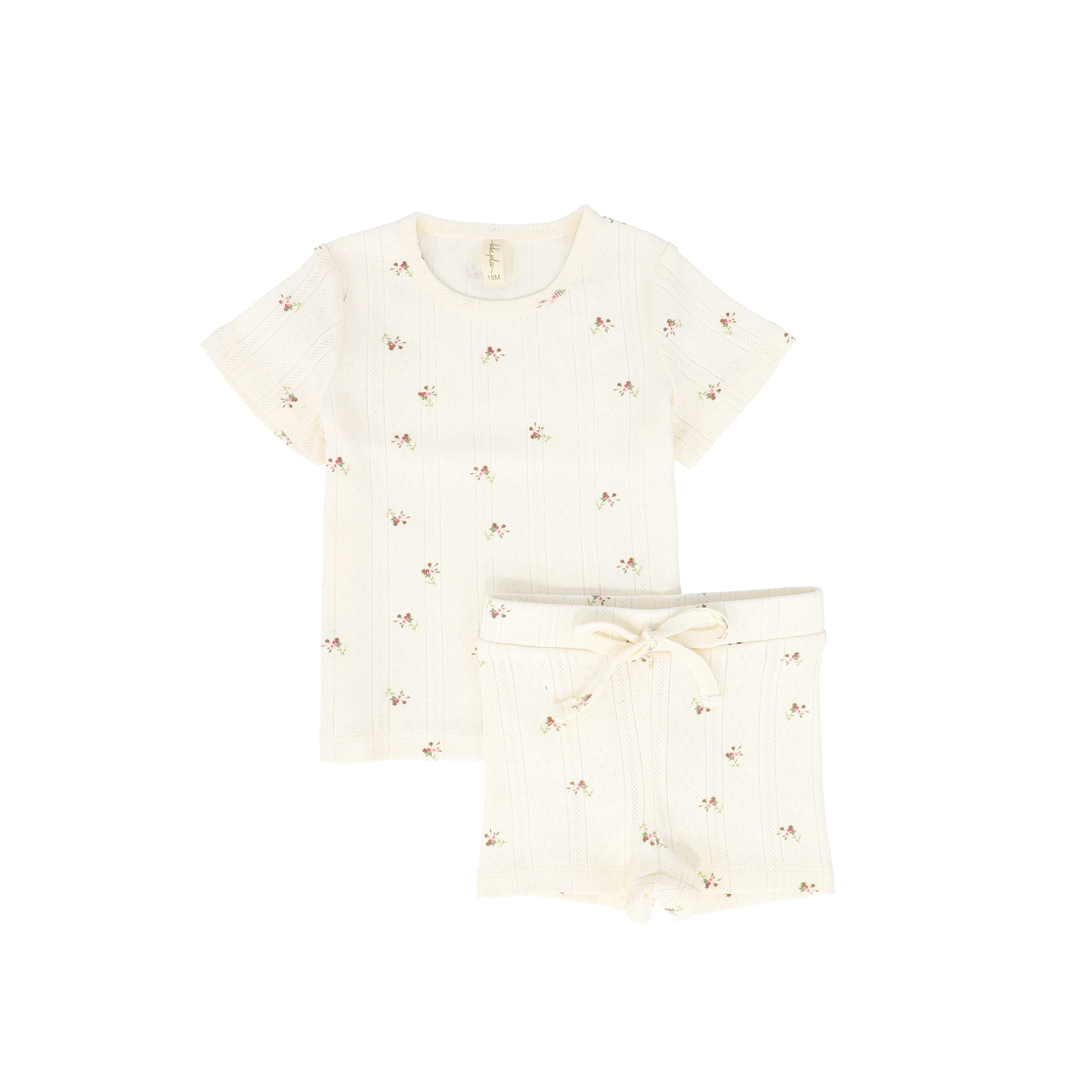 BEBE JOLEE CREAM/PINK POINTELLE FLORAL SHORTS SET