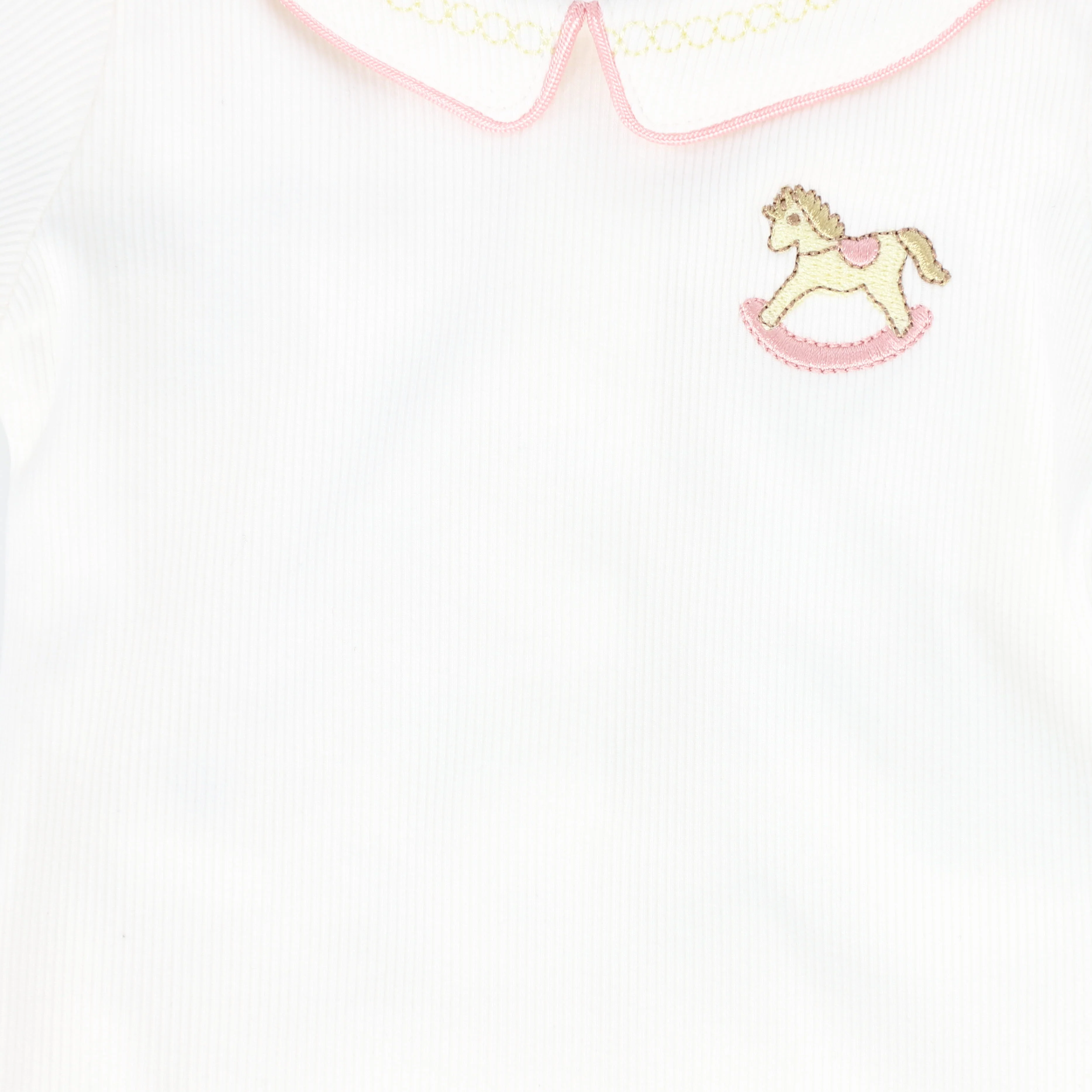 BEBE JOLEE WHITE/PINK ROCKING HORSE EMBROIDERED FOOTIE - Image 2