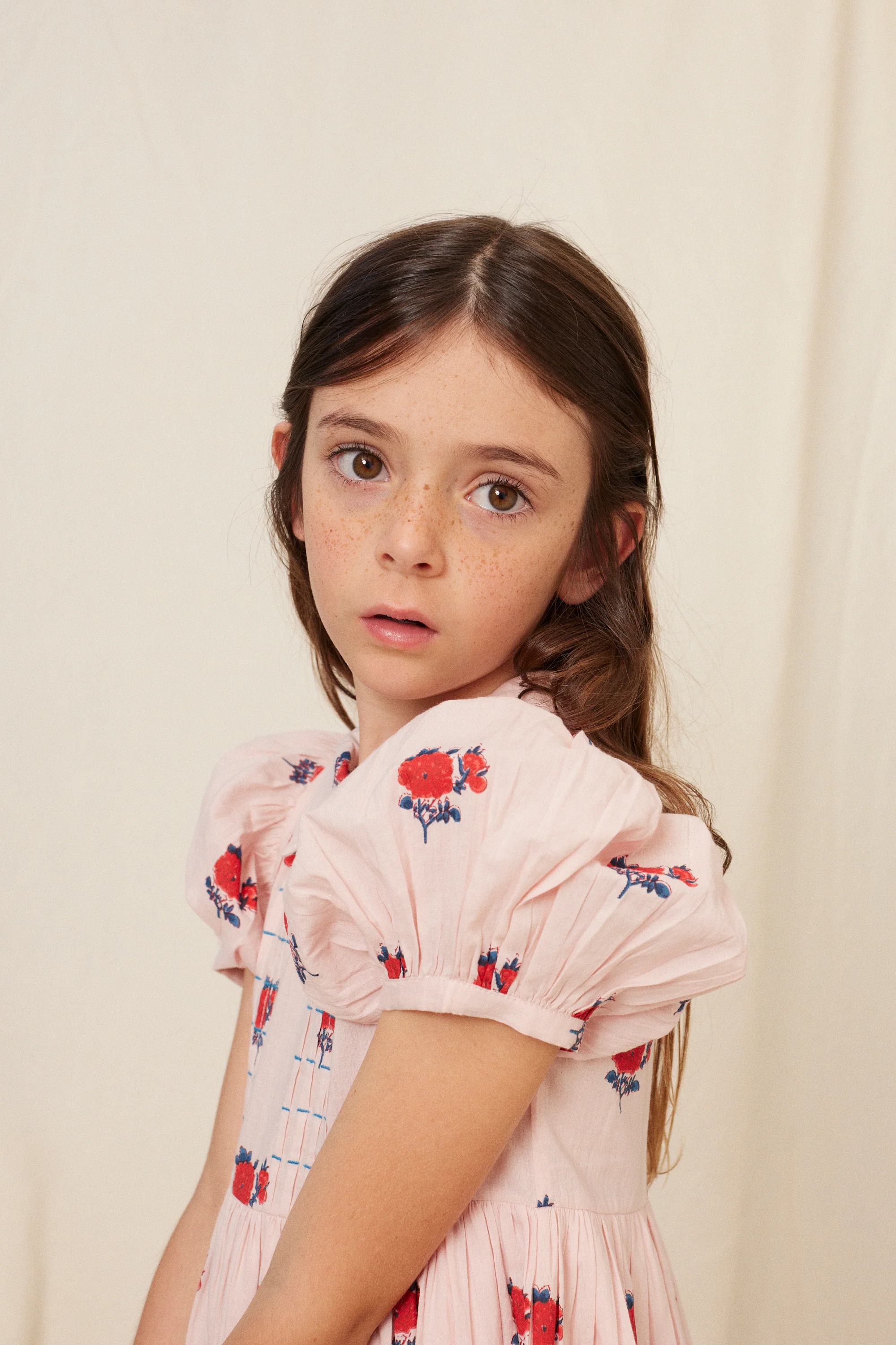BEBE ORGANIC PINK FLORAL CLUSTER PUFF SLEEVE DRESS [FINAL SALE] - Image 2