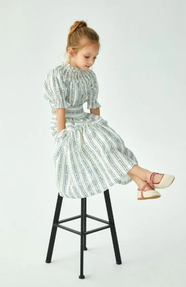CERA UNA VOLTA WHITE/BLUE STRIPED SMOCKED DRESS [FINAL SALE] - Image 2