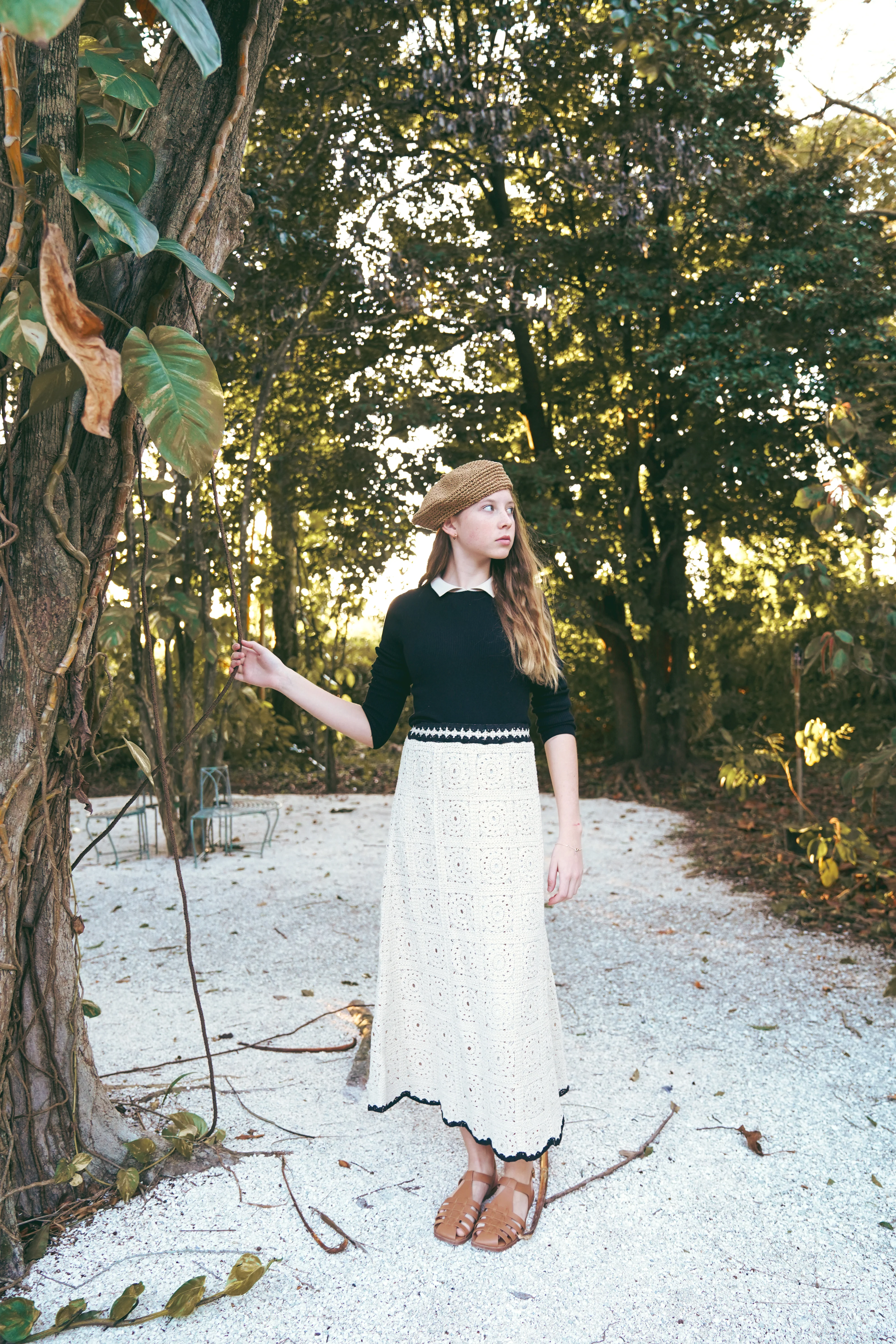 COCO BLANC BEIGE CROCHET TRIM MIDI SKIRT [FINAL SALE] - Image 2