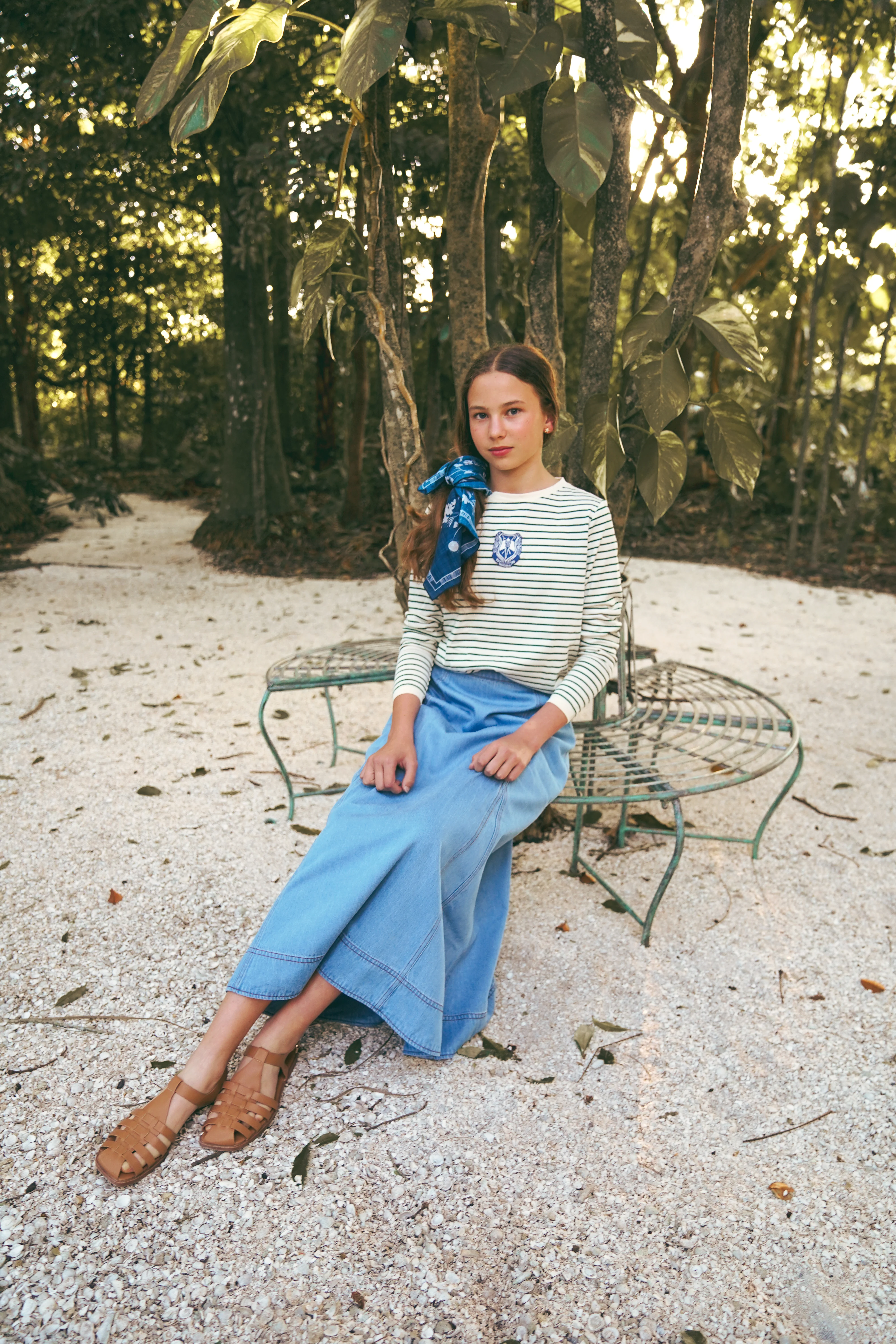 COCO BLANC BLUE DENIM STITCHED MIDI SKIRT [FINAL SALE] - Image 2
