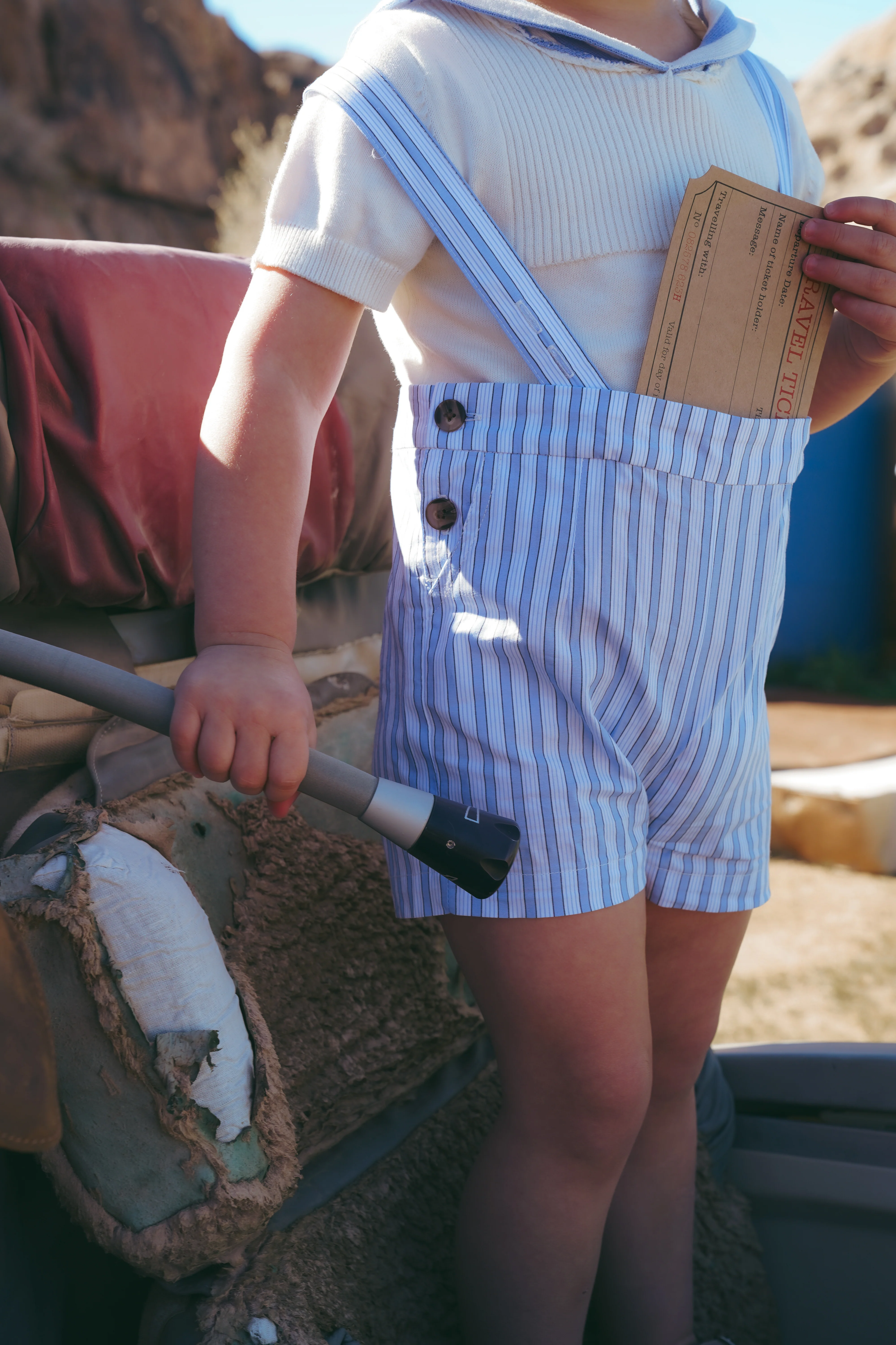 COCO BLANC BLUE STRIPE BUTTON SUSPENDER SHORTS [FINAL SALE] - Image 2