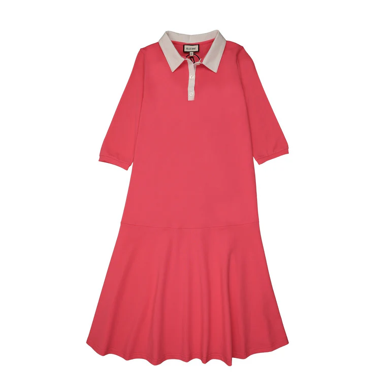 ELLE RAE HOT PINK CONTRAST COLLAR PIQUE DRESS [FINAL SALE] - Image 2