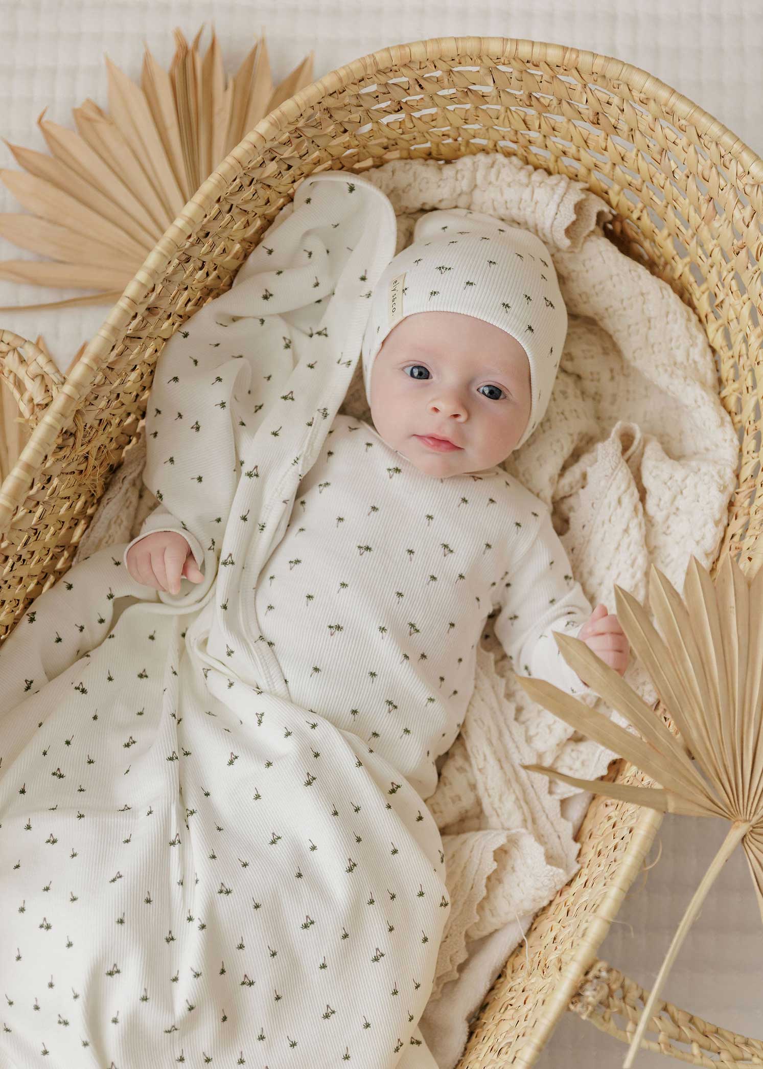 ELYS & CO IVORY RIBBED PALM PRINTED FOOTIE + BEANIE - Image 2