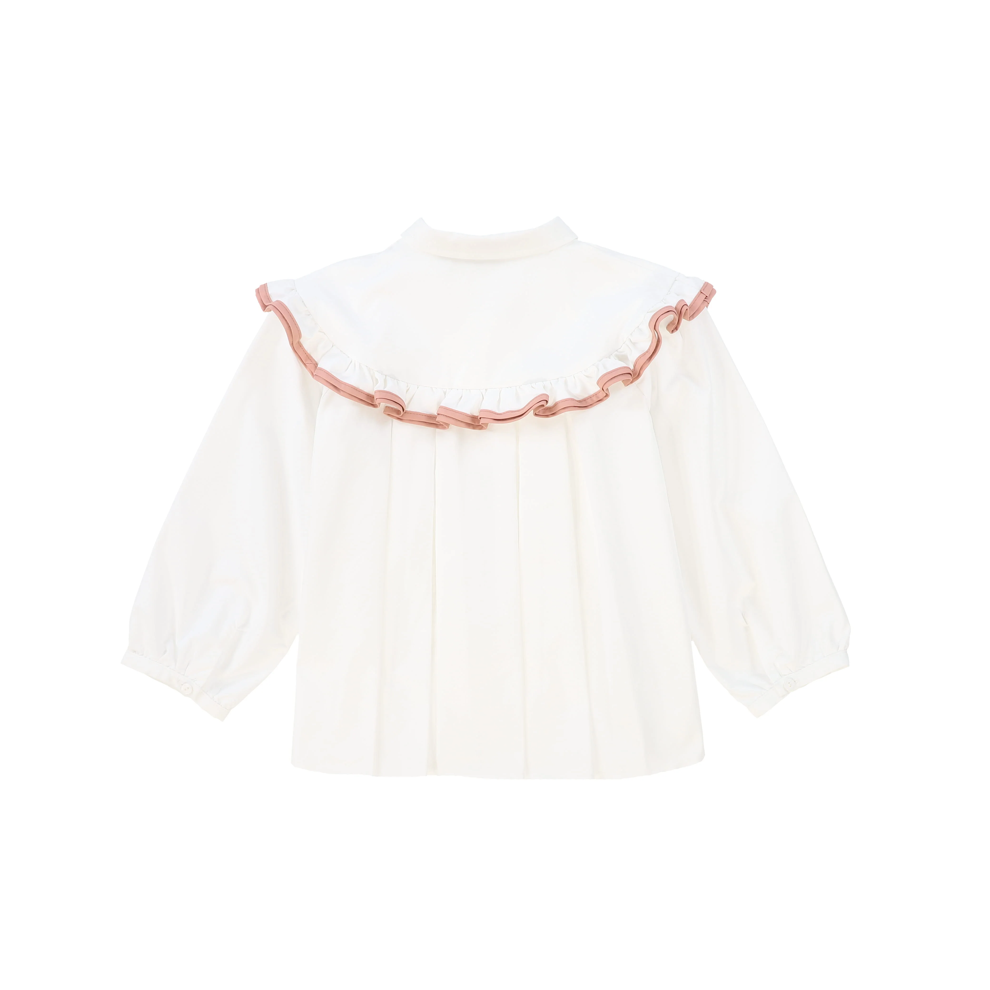 FRANCESCA GUILIANO WHITE/SALMON PIPED RUFFLE TRIM COLLAR BLOUSE [FINAL SALE] - Image 2