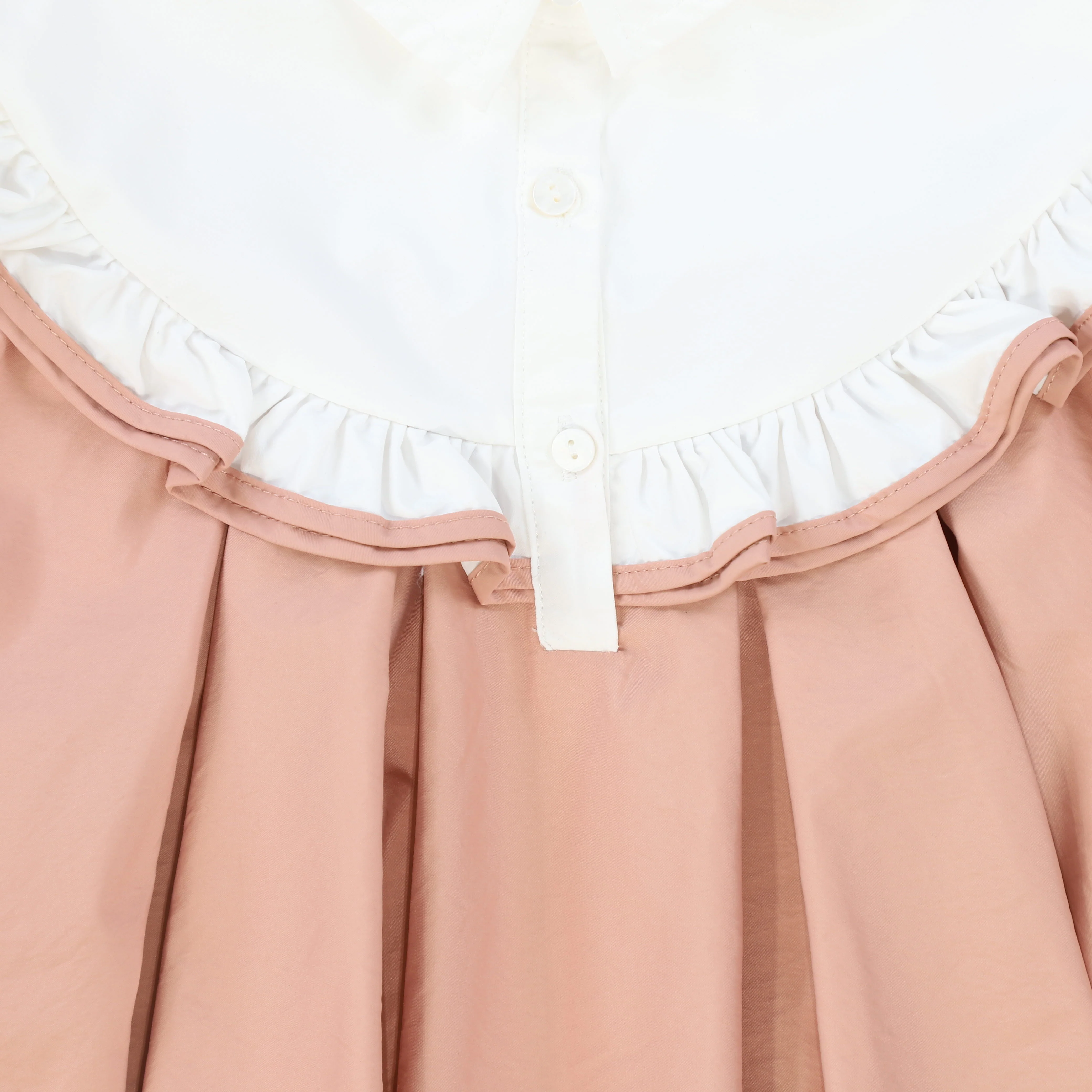 FRANCESCA GUILIANO WHITE/ SALMON PIPED RUFFLE TRIM COLLAR DRESS [FINAL SALE] - Image 3