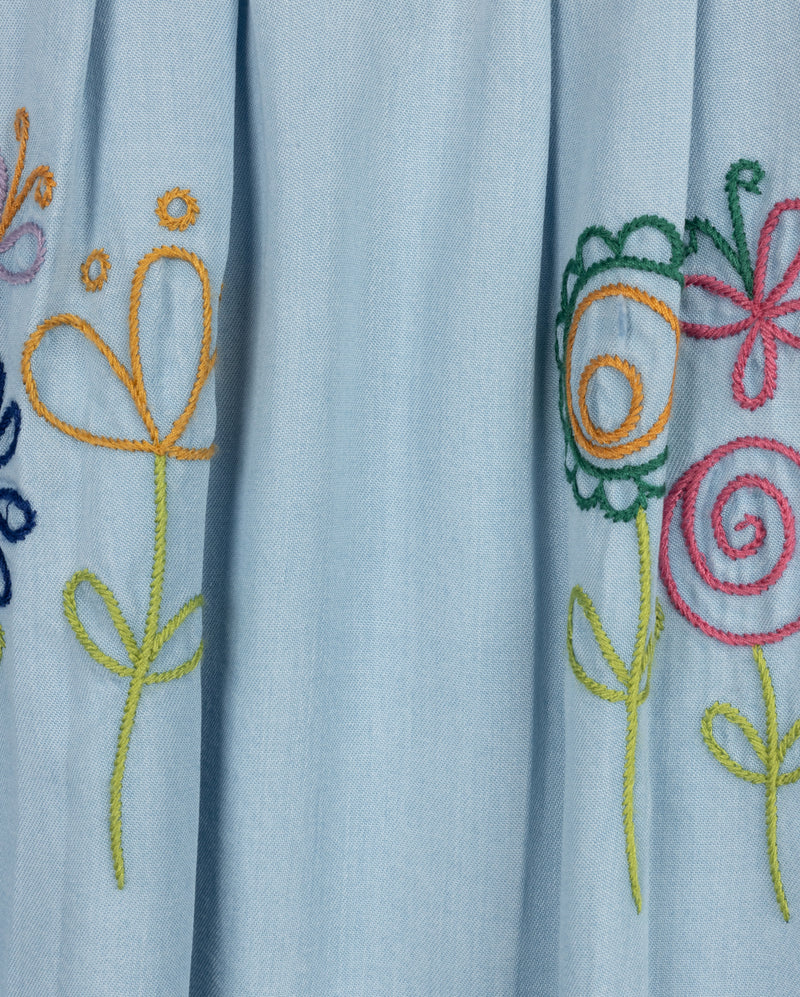 HELLO YELLOW DENIM CHAMBRAY EMBROIDERED DETAIL DRESS [FINAL SALE] - Image 2