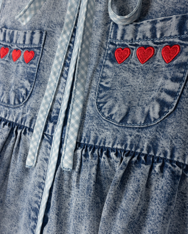HELLO YELLOW DENIM CHAMBRAY GINGHAM TRIM DRESS [FINAL SALE] - Image 2