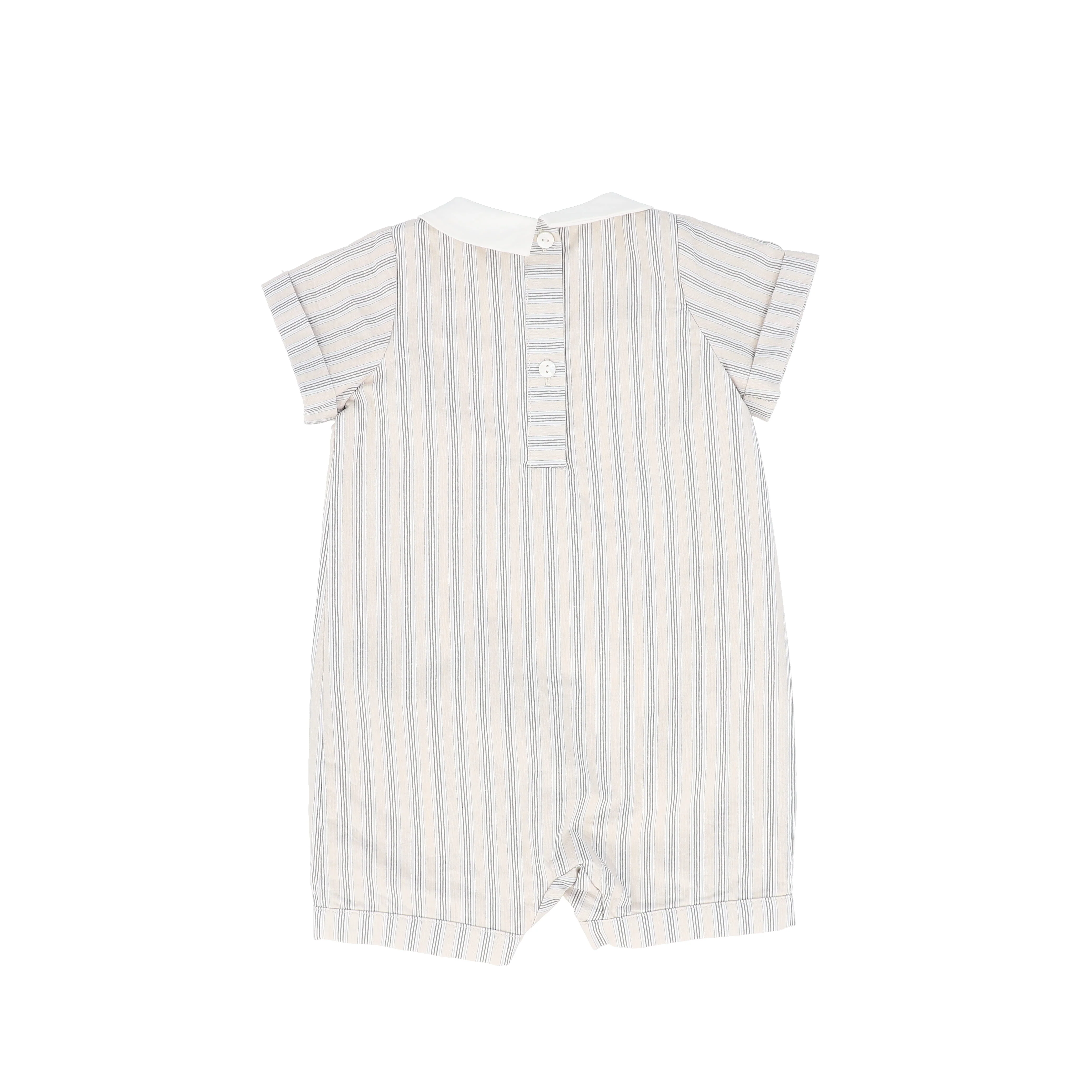 LE BOURDON BEIGE DOUBLE STRIPE BUTTON PLEAT ROMPER [FINAL SALE] - Image 2