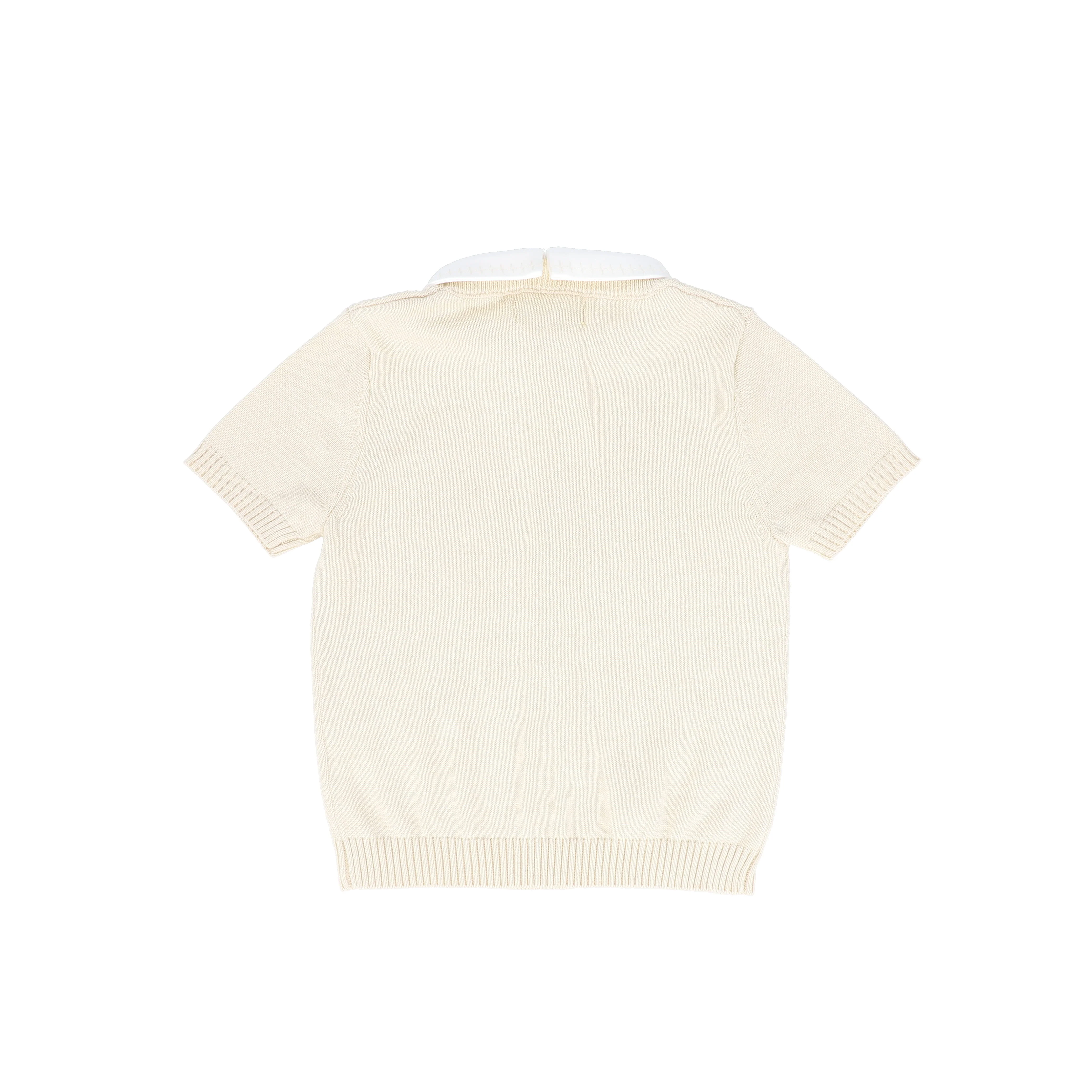 LE BOURDON BEIGE KNIT CABLE STRIPE COLLAR SWEATER [FINAL SALE] - Image 2