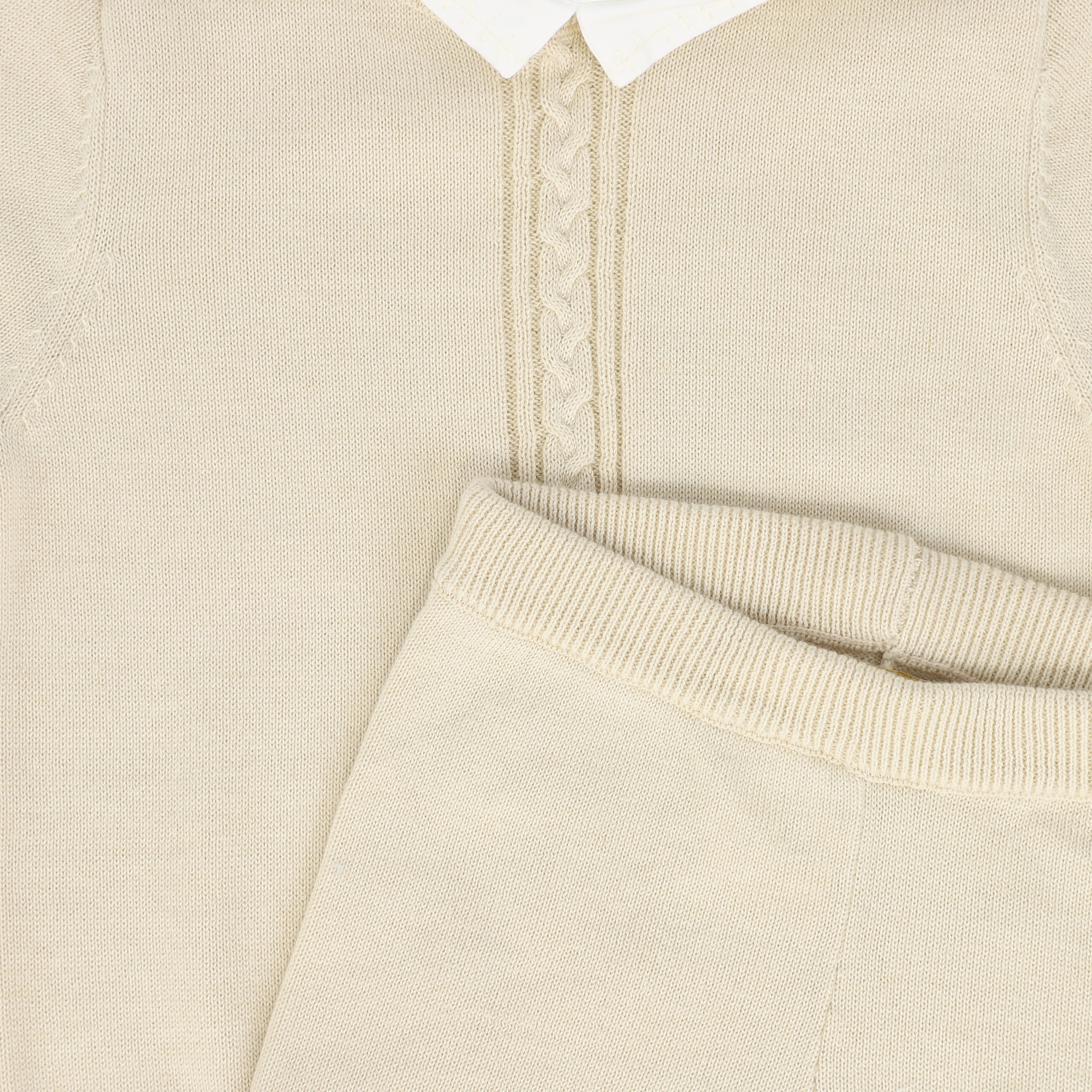 LE BOURDON BEIGE KNIT CABLE STRIPE COLLAR SWEATER SET [FINAL SALE] - Image 2