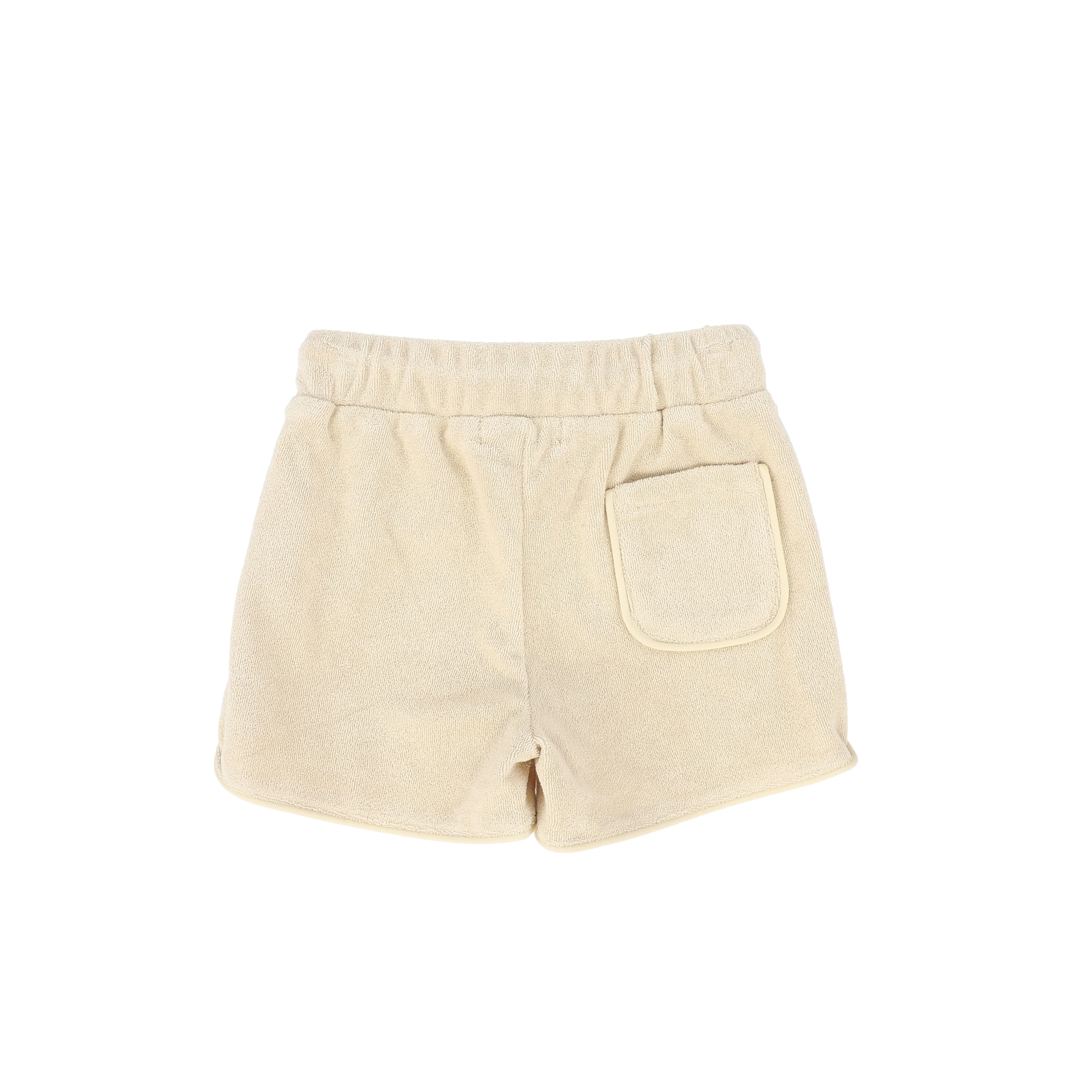 LE BOURDON BEIGE PIPED TRIM TERRY SHORTS [FINAL SALE] - Image 2