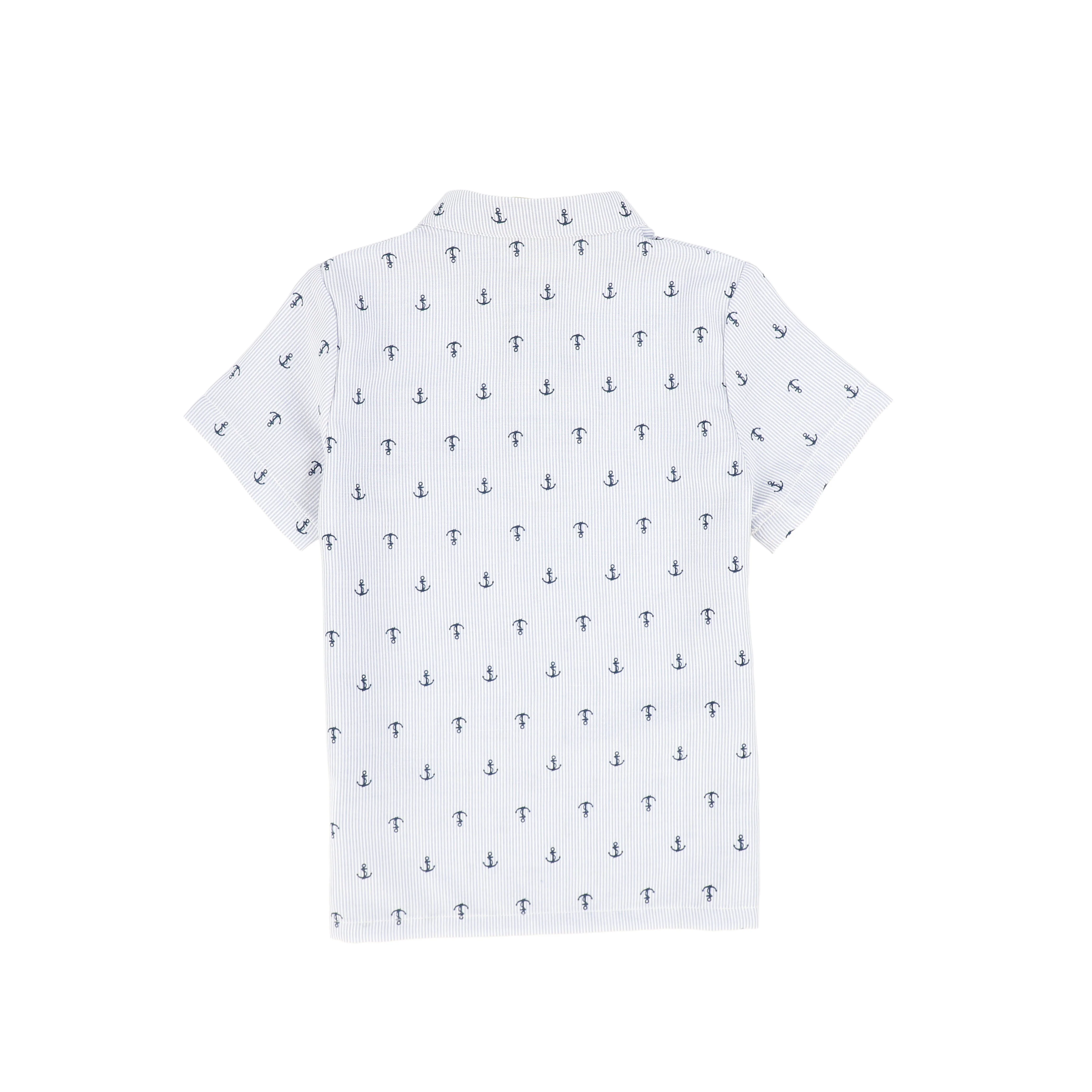 LE BOURDON BLUE ANCHOR PRINT SEERSUCKER SHIRT [FINAL SALE] - Image 2
