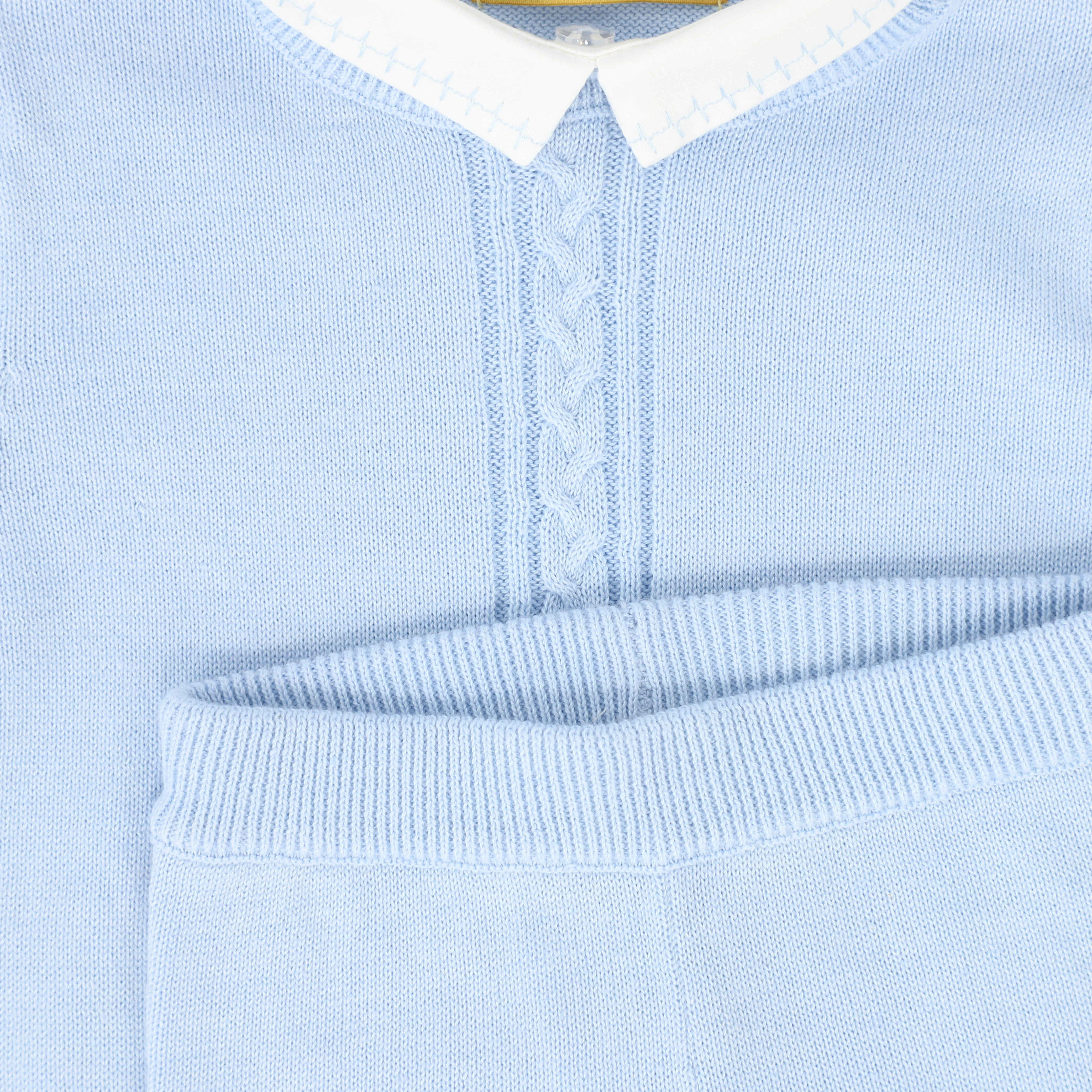 LE BOURDON BLUE KNIT CABLE STRIPE COLLAR SWEATER SET [FINAL SALE] - Image 2