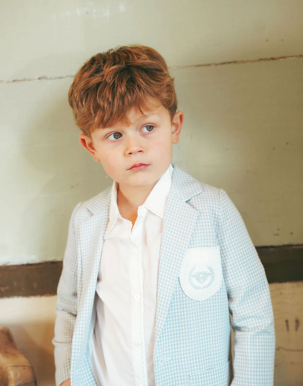 LE BOURDON BLUE LINEN EMBLEM POCKET BLAZER [FINAL SALE] - Image 4