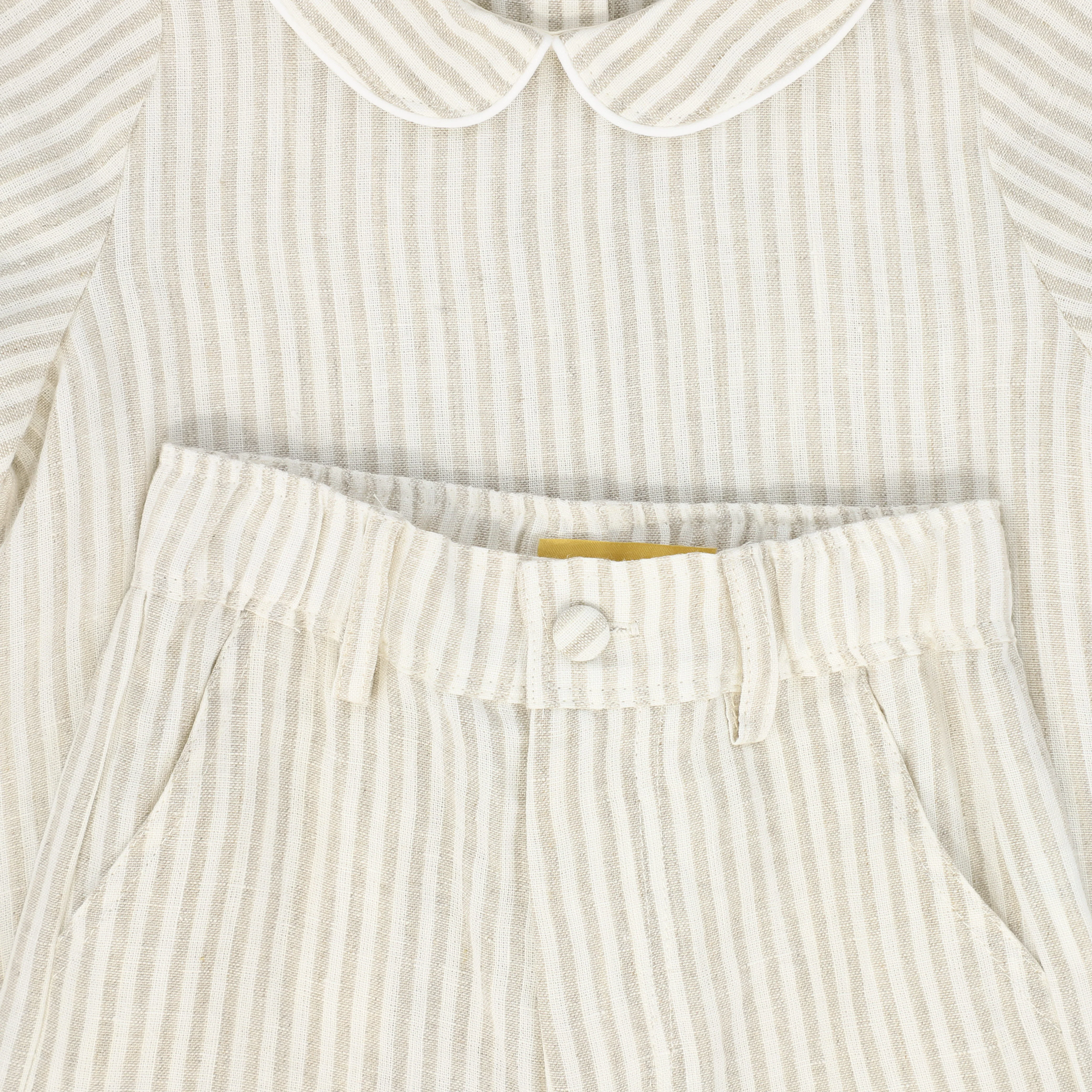 LE BOURDON TAN LINEN PIPED COLLAR SET [FINAL SALE] - Image 2