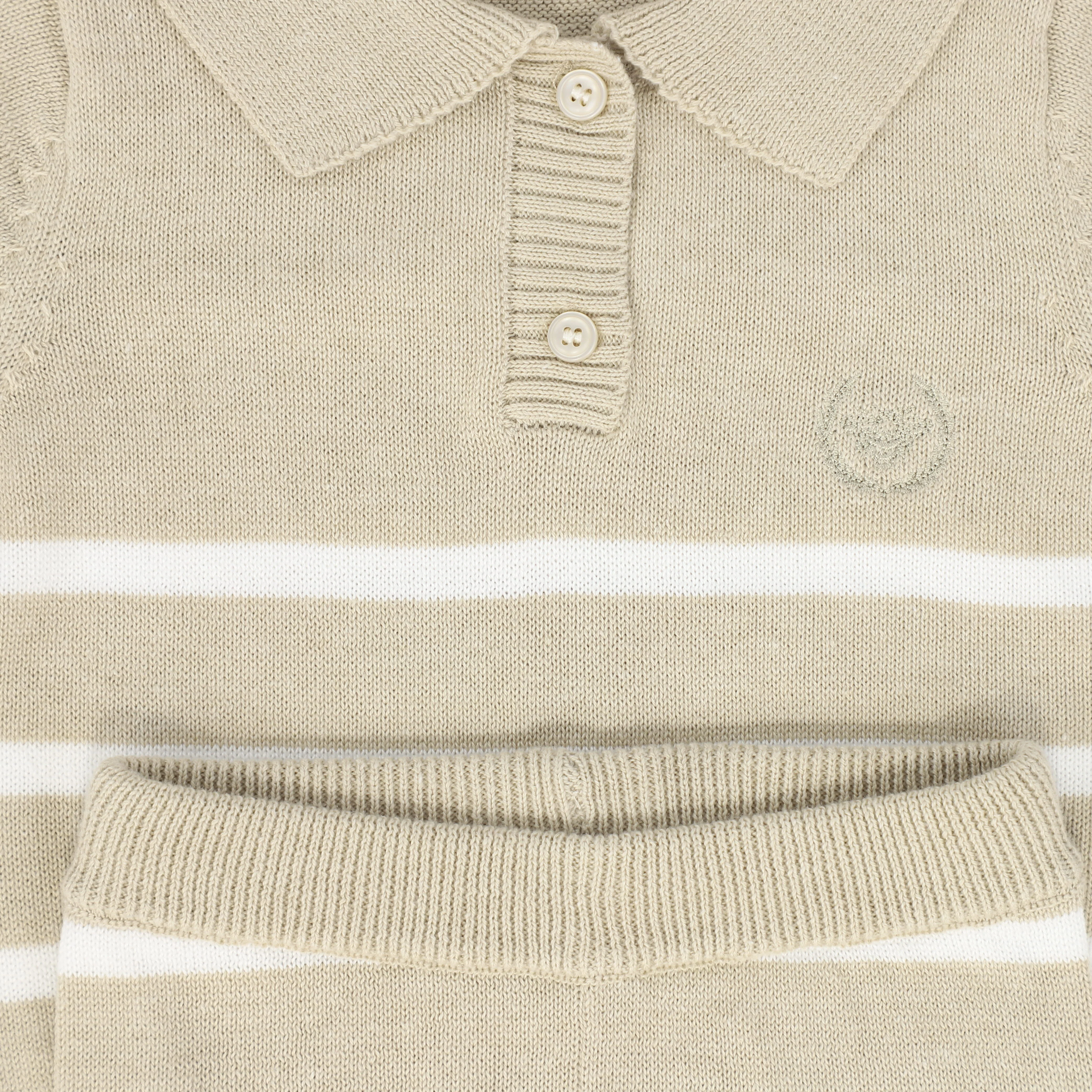 LE BOURDON TAN STRIPE TRIM KNIT SHORTS SET [FINAL SALE] - Image 2