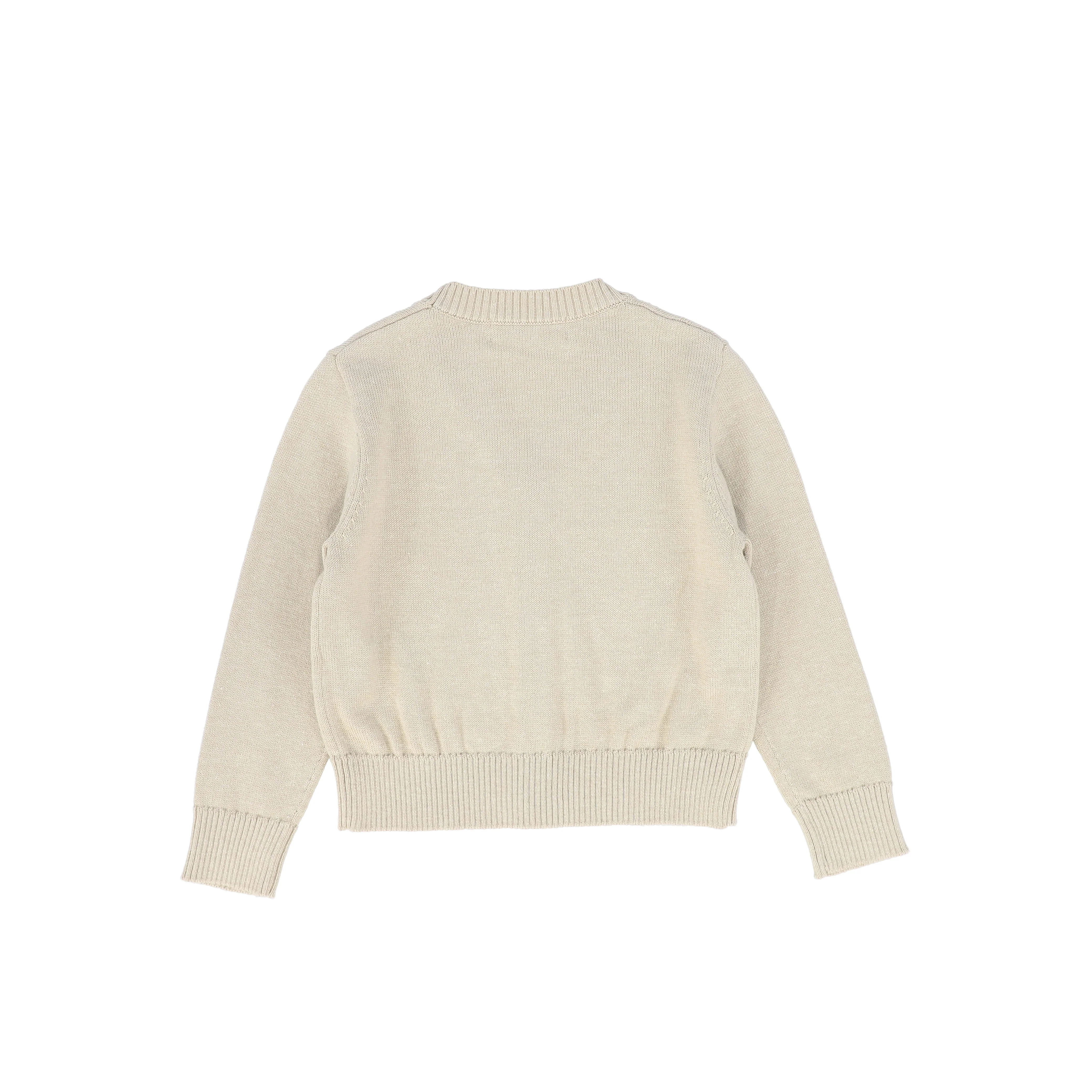 LE BOURDON TAN V-NECK FINE KNIT RIBBED TRIM CARDIGAN [FINAL SALE] - Image 2