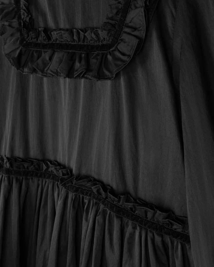 LILOU BLACK TAFFETA TIERED RUFFLE TRIM GOWN - Image 2