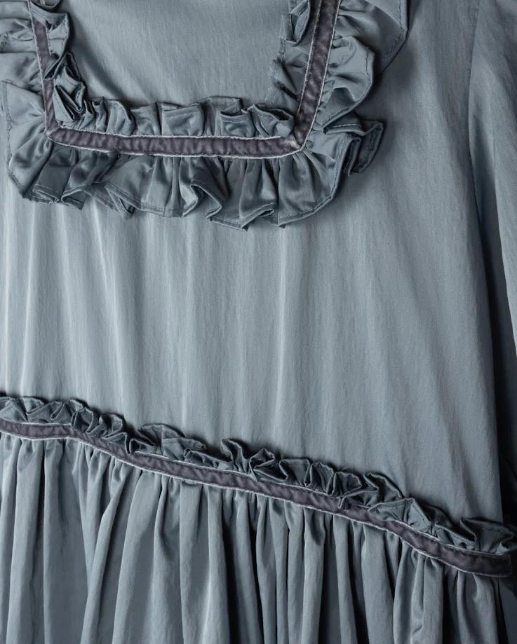 LILOU BLUE TAFFETA TIERED RUFFLE TRIM GOWN - Image 2