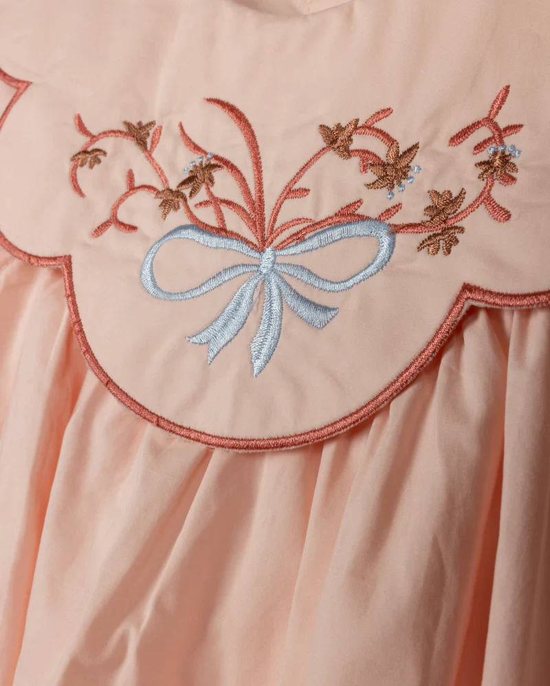 LILOU PINK EMBROIDERED BOW DETAIL BIB ROMPER [FINAL SALE] - Image 2