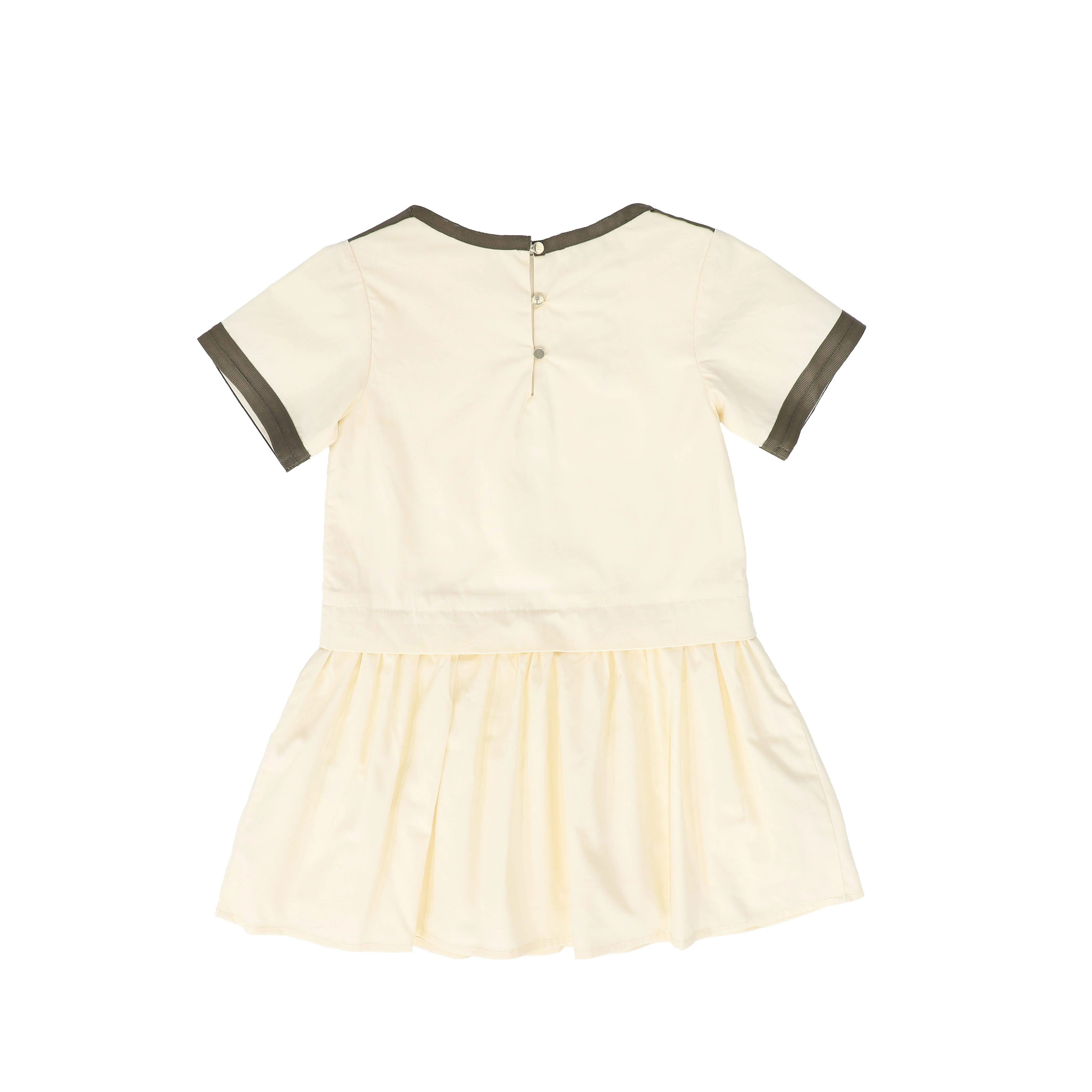 LRDM PETITS PEACH/BROWN RIBBON TRIM DRESS [FINAL SALE] - Image 2