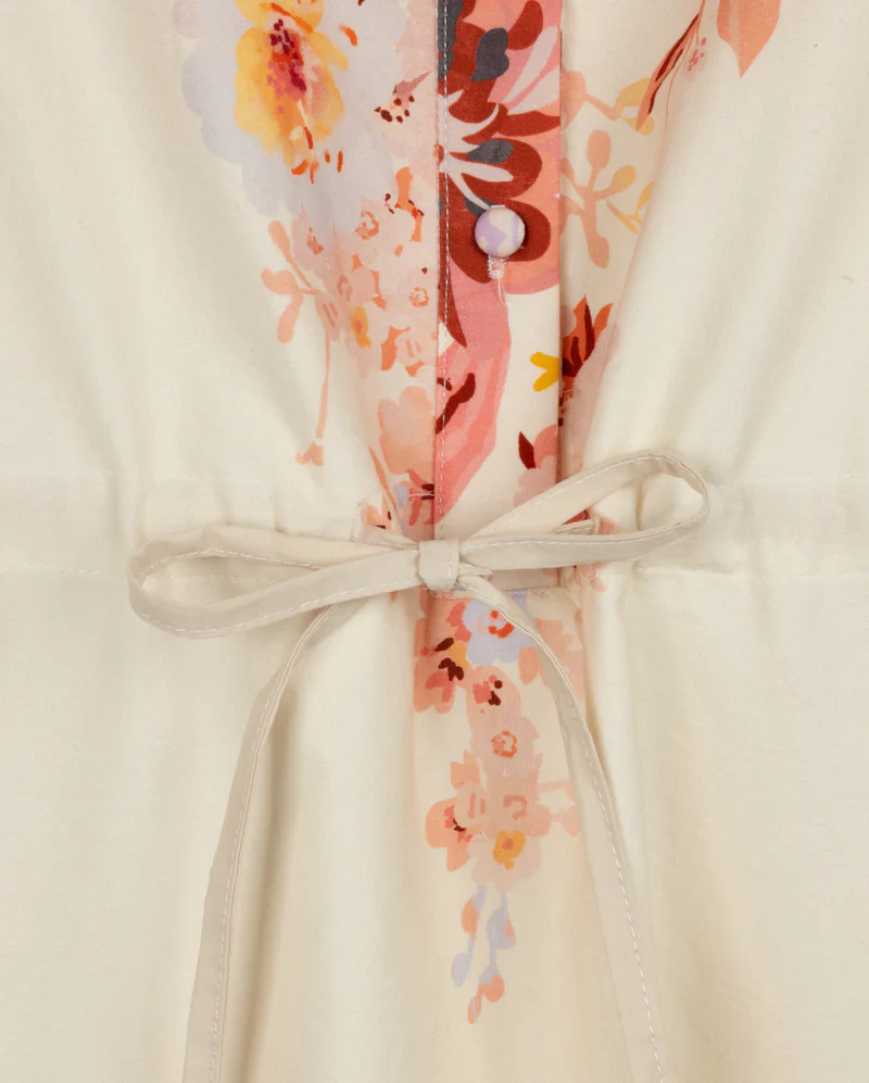 MINIMAL CREAM/PINK FLORAL PUFF SLEEVE TIE DRESS [FINAL SALE] - Image 2