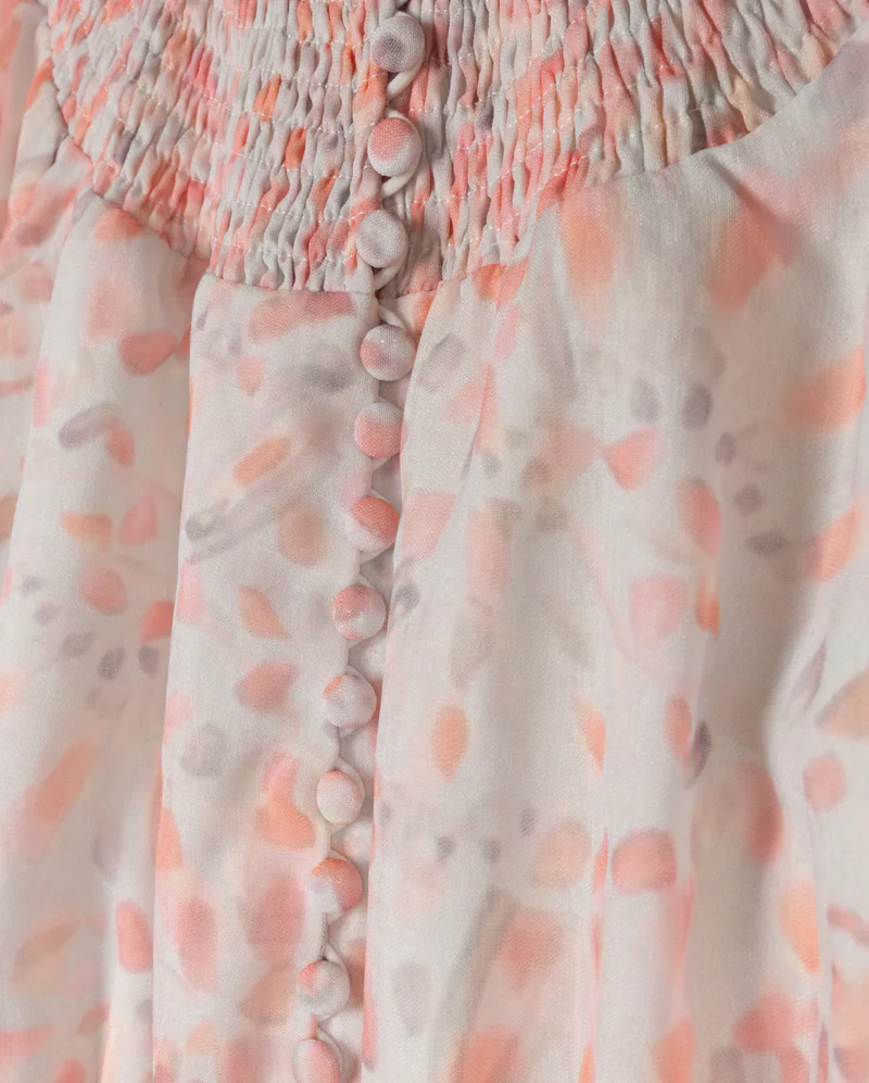 MINIMAL PINK FLORAL SMOCKED BUTTON MAXI DRESS [FINAL SALE] - Image 2