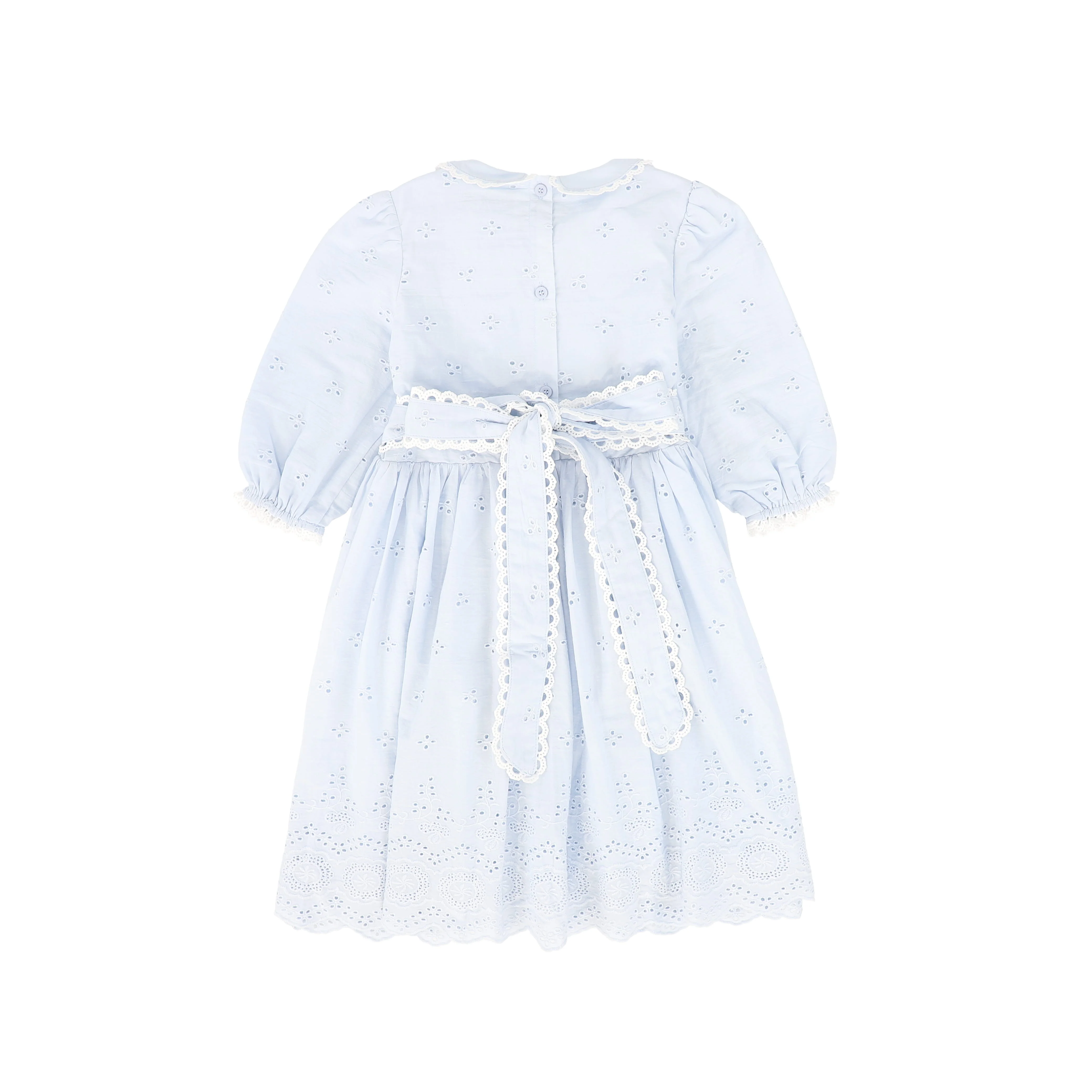 ONE CHILD LIGHT BLUE EYELET LACE TRIM DRESS [FINAL SALE] - Image 2